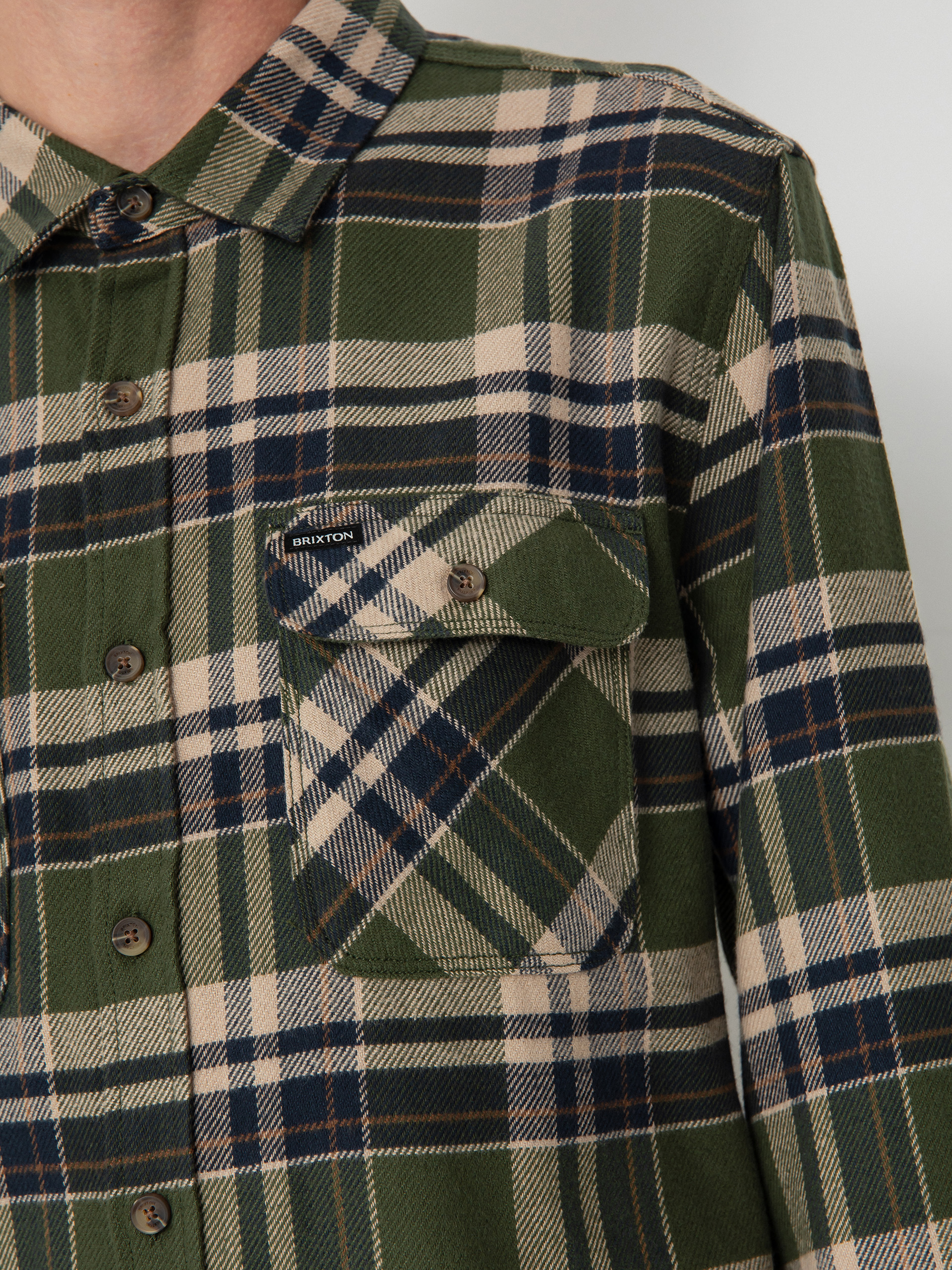 Риза Brixton Bowery Flannel Ls (cypress green/washed navy/whit)