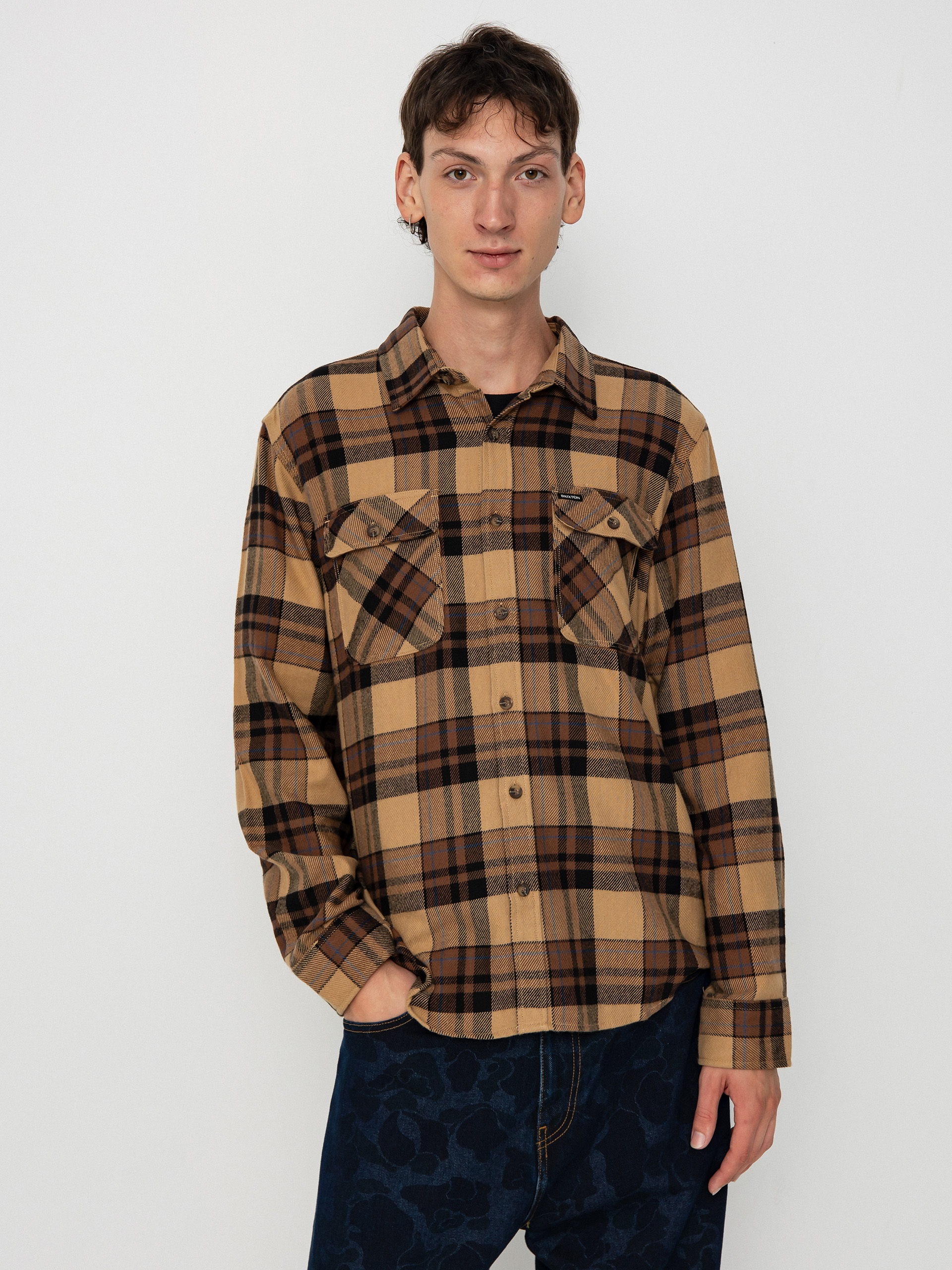 Риза Brixton Bowery Flannel Ls (tiger's eye/pinecone brown/was)