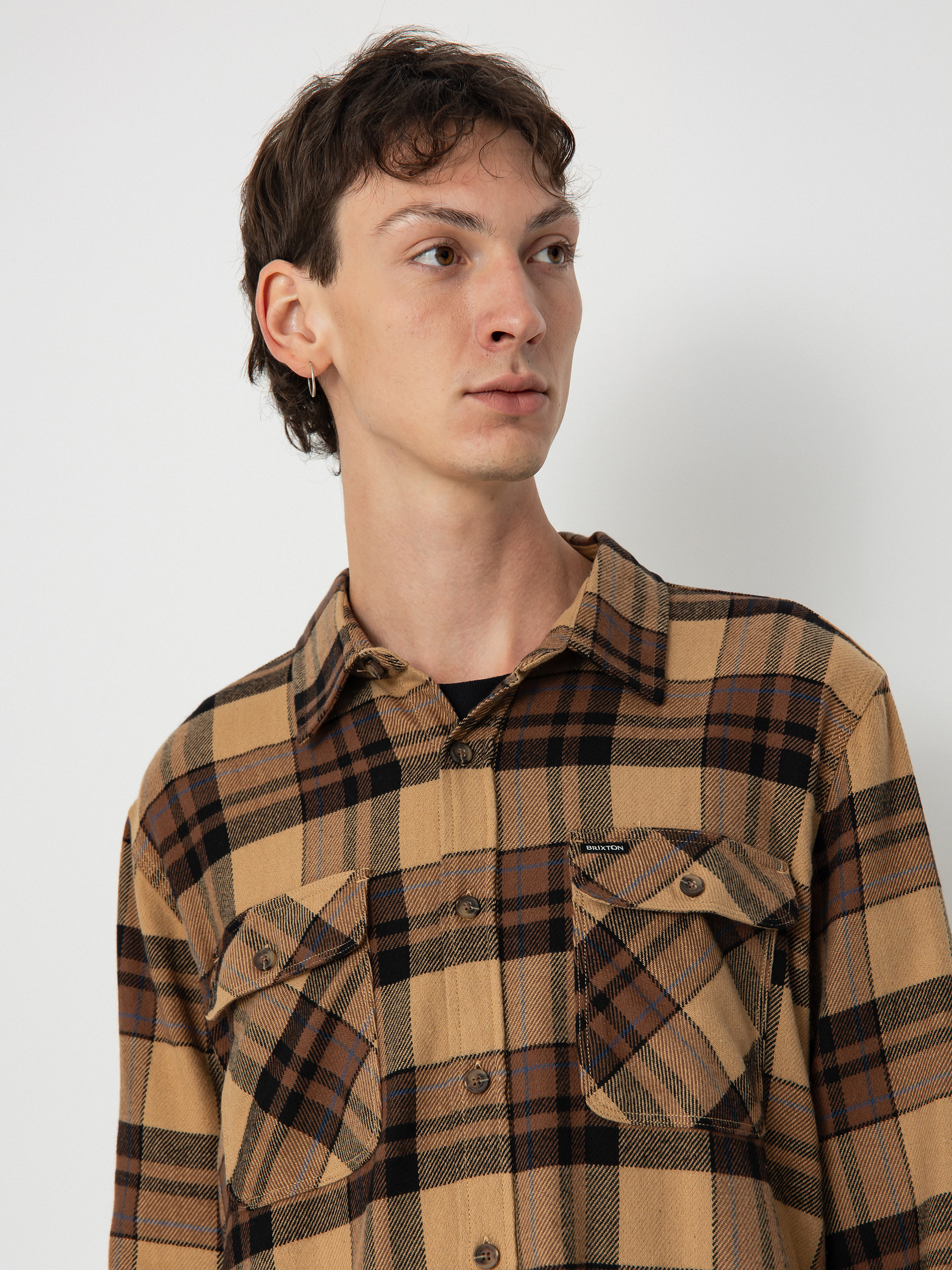 Риза Brixton Bowery Flannel Ls (tiger's eye/pinecone brown/was)