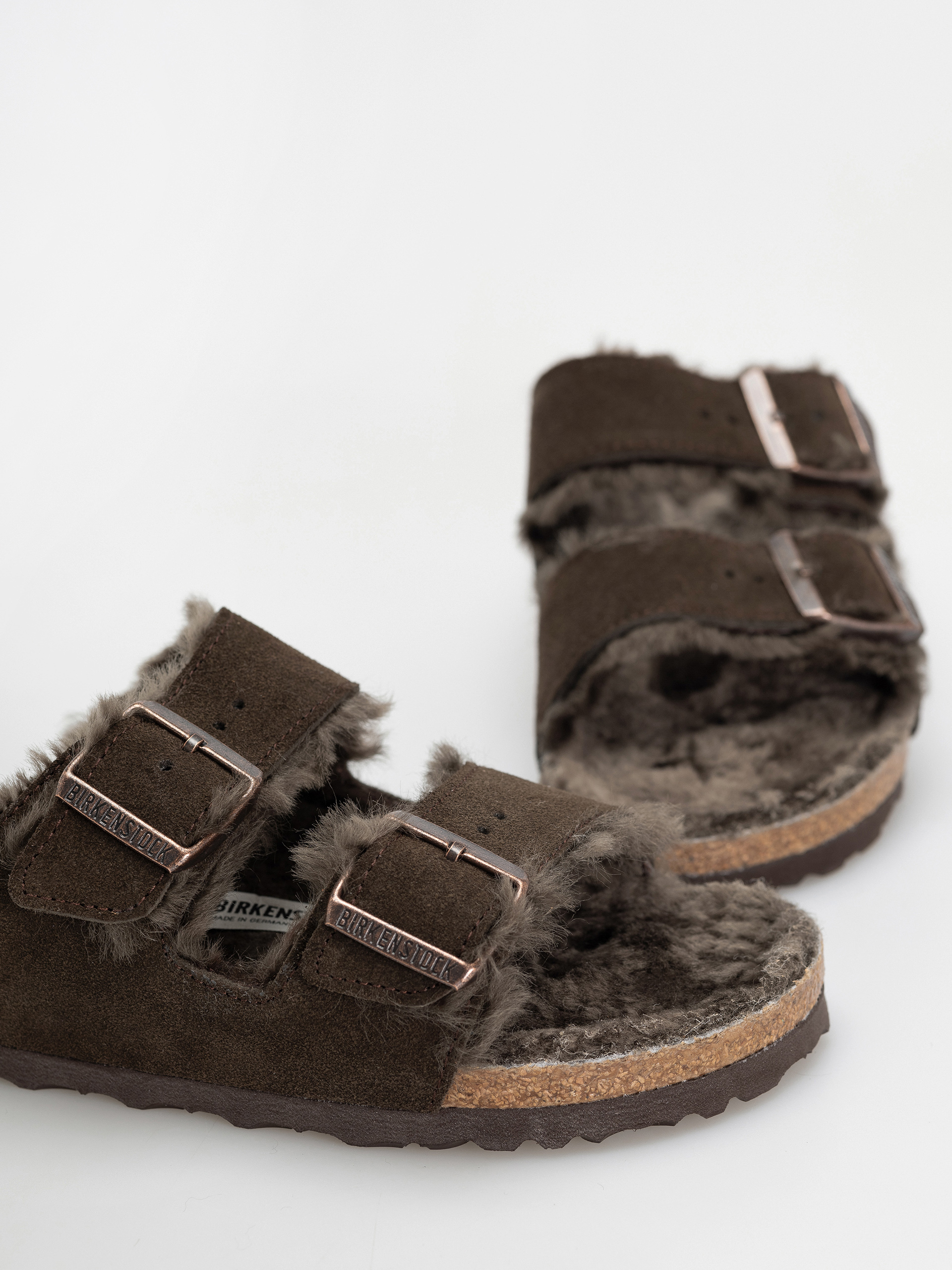 Чехли Birkenstock Arizona Shearling Suede Leather Fur Narrow Wmn (mocha)