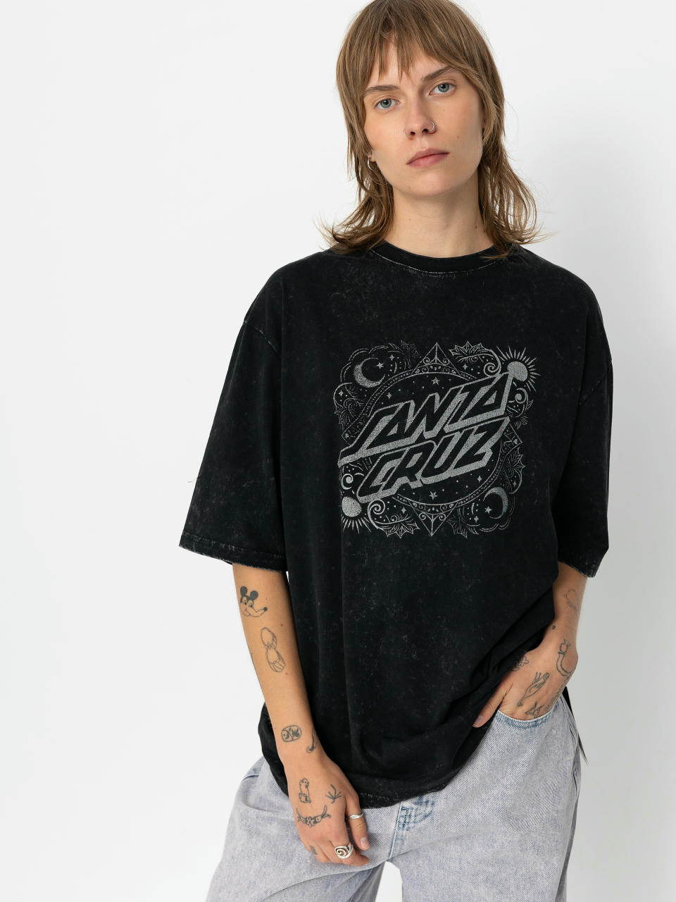 Тениска Santa Cruz Ornate Dot Front Oversized Wmn (black acid wash)