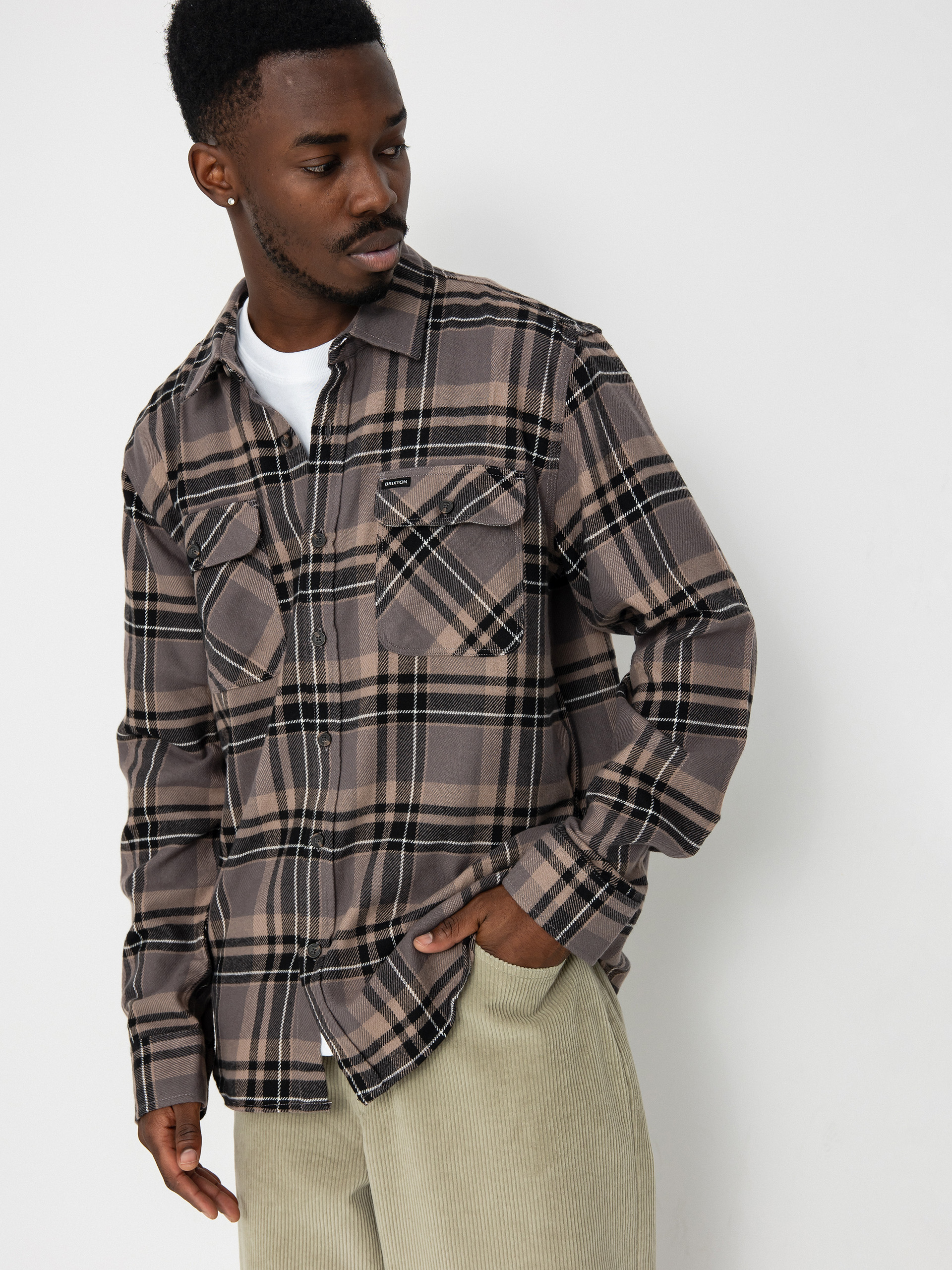 Риза Brixton Bowery Flannel Ls (charcoal/black/cinder grey)