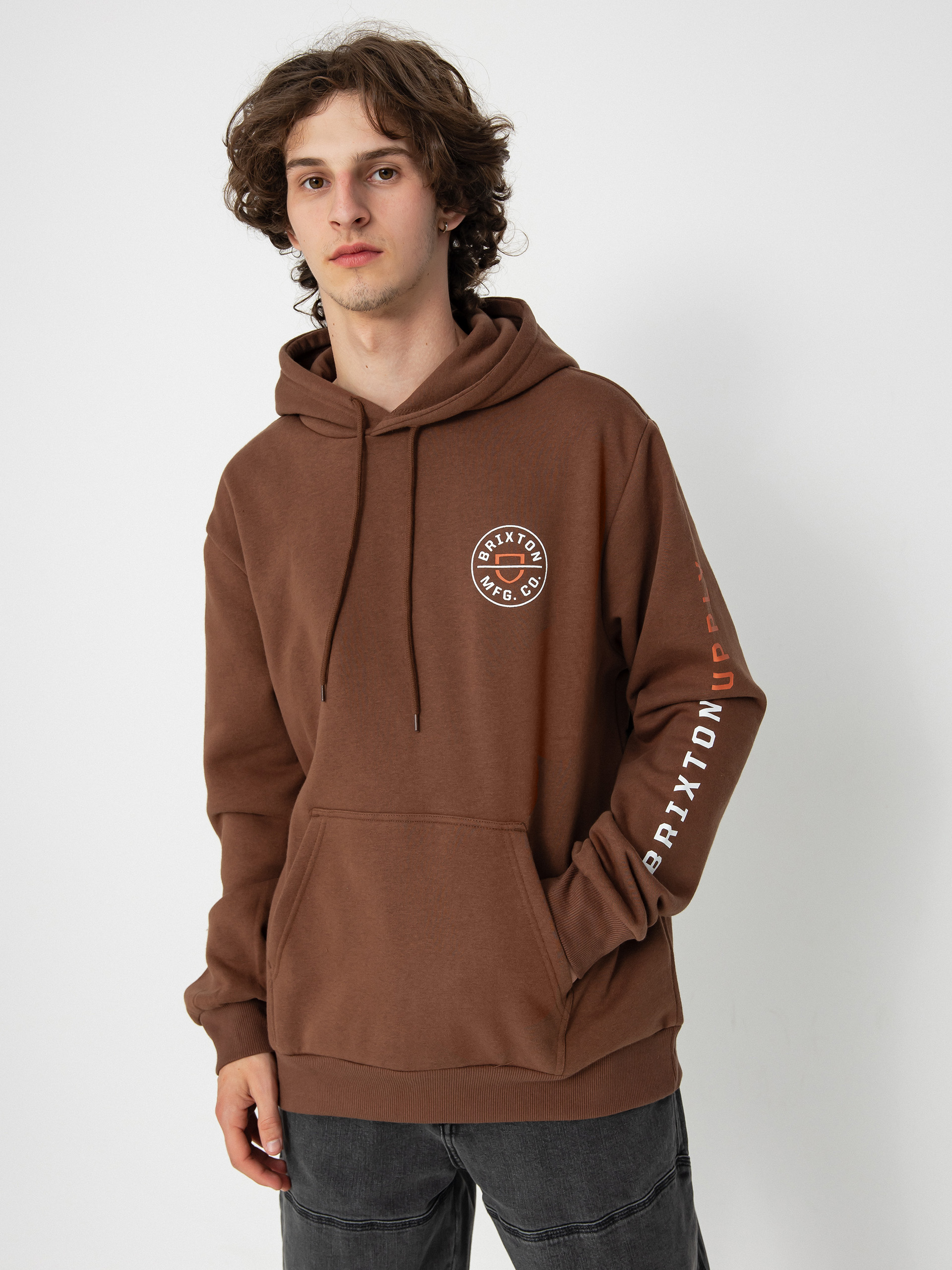 Суитшърт с качулка Brixton Crest HD (pinecone brown/rust orange/whi)