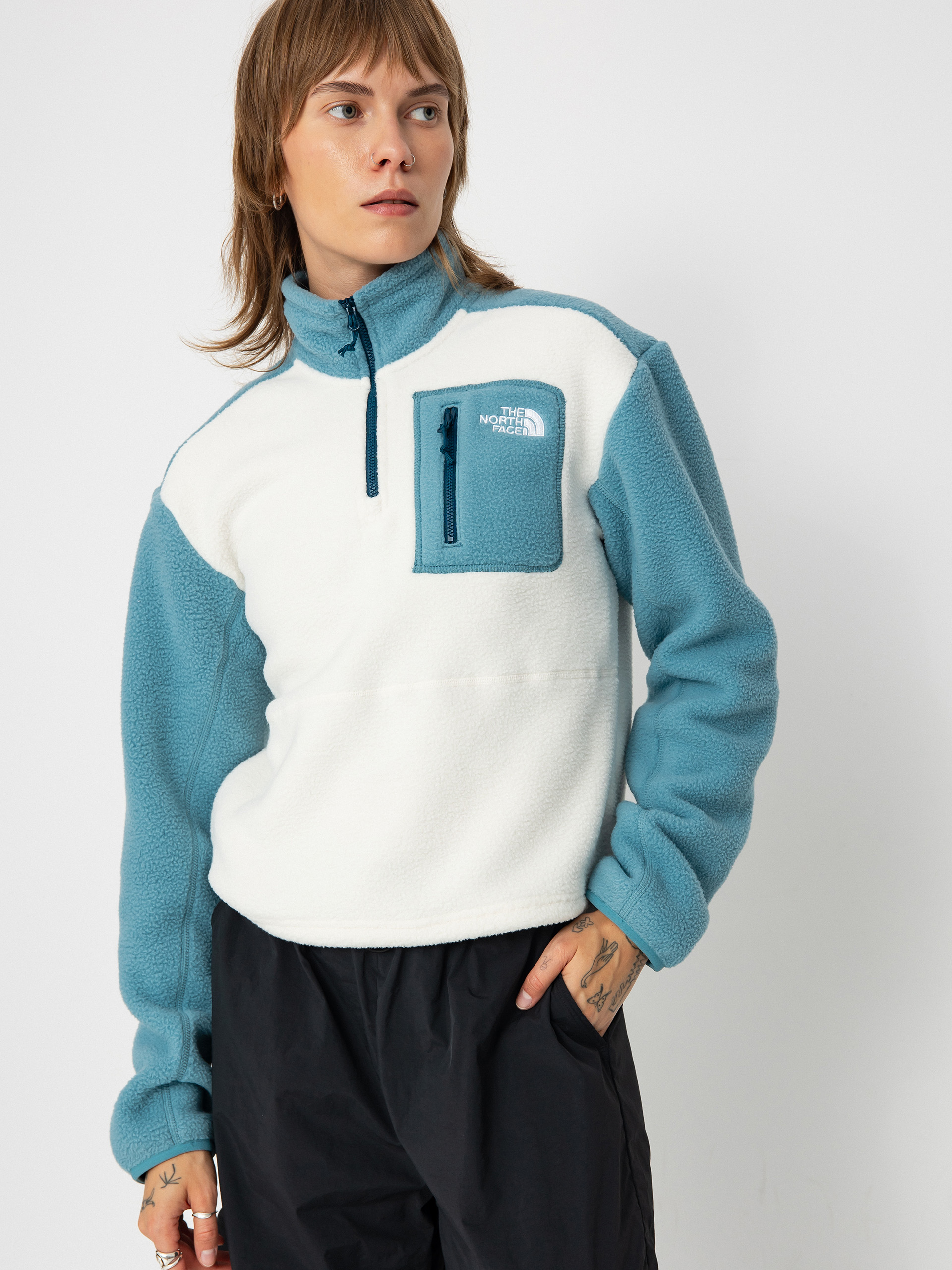 Дамски Поларени суитшърт The North Face Yumiori 1/4 Zip (algae blue/white dune/m)