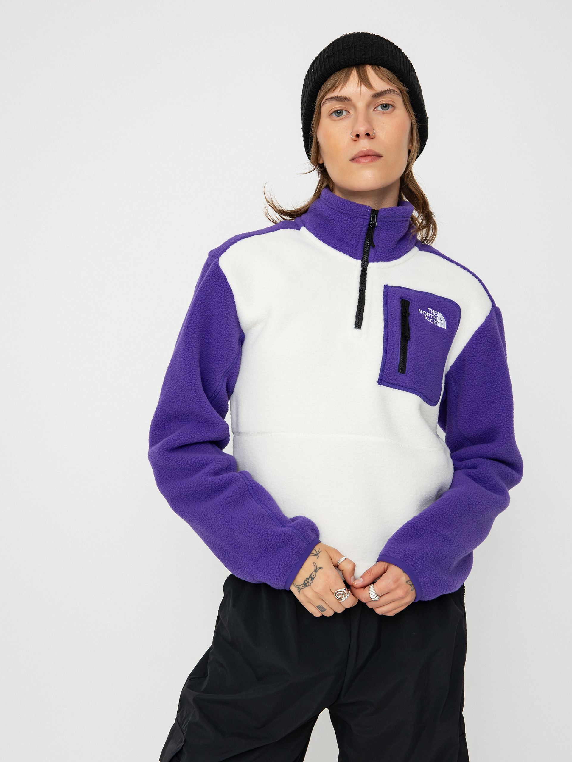 Поларени суитшърт The North Face Yumiori 1/4 Zip Wmn (white dune/peak purple)