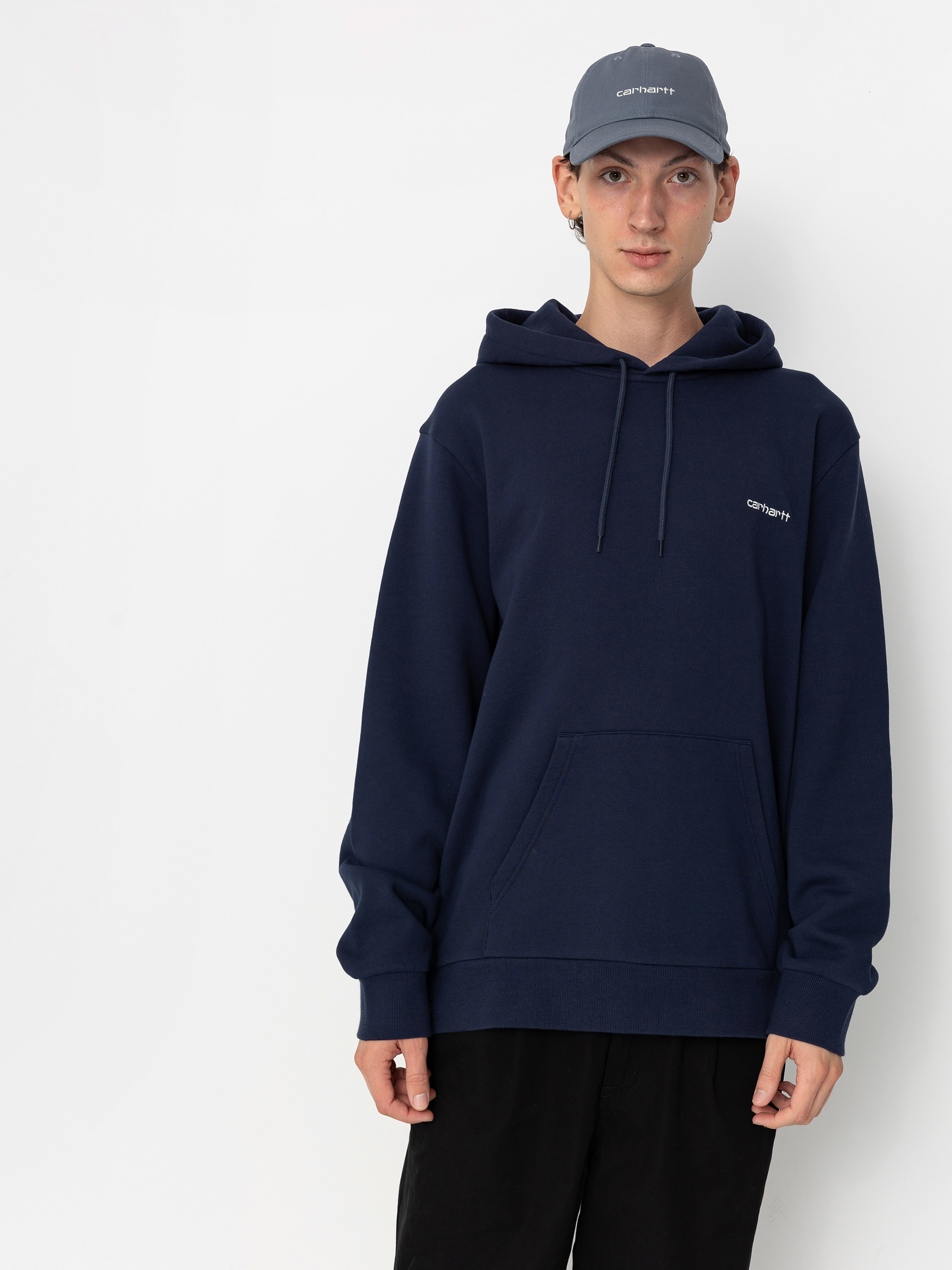 Суитшърт с качулка Carhartt WIP Script Embroidery HD (air force blue/white)