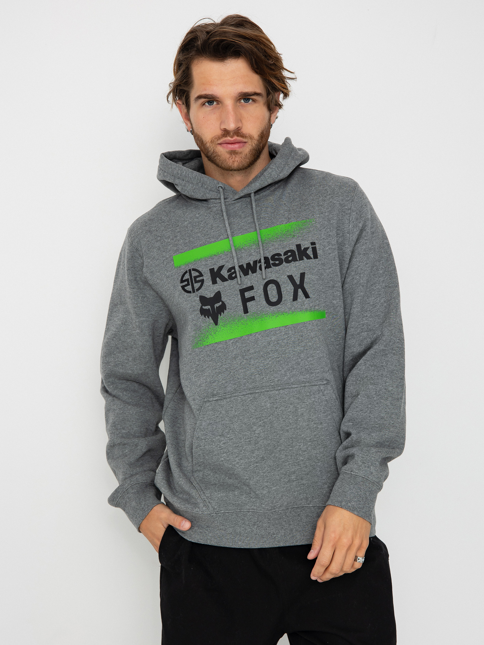 Суитшърт с качулка Fox X Kawasaki HD (heather graph)