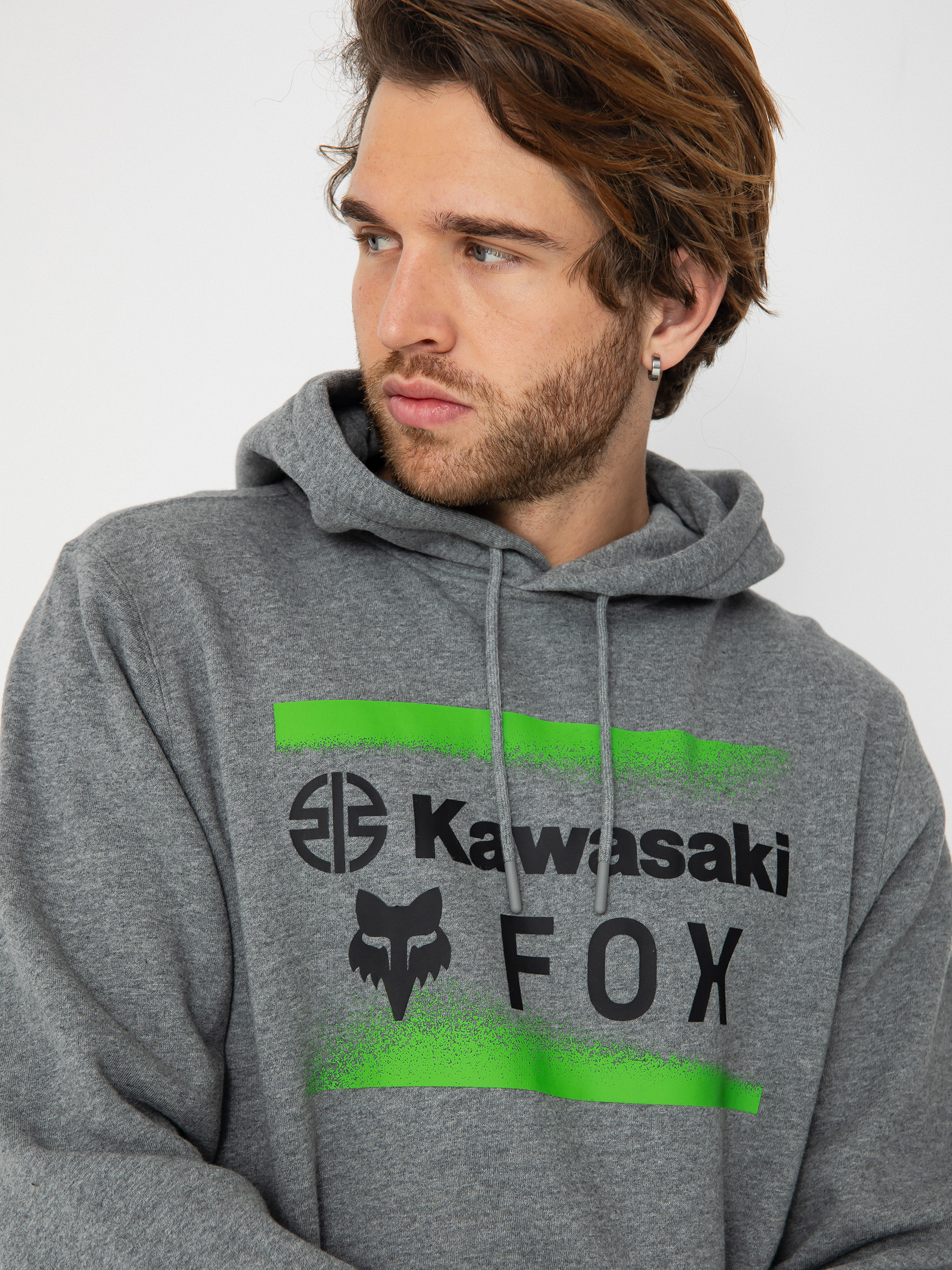 Суитшърт с качулка Fox X Kawasaki HD (heather graph)