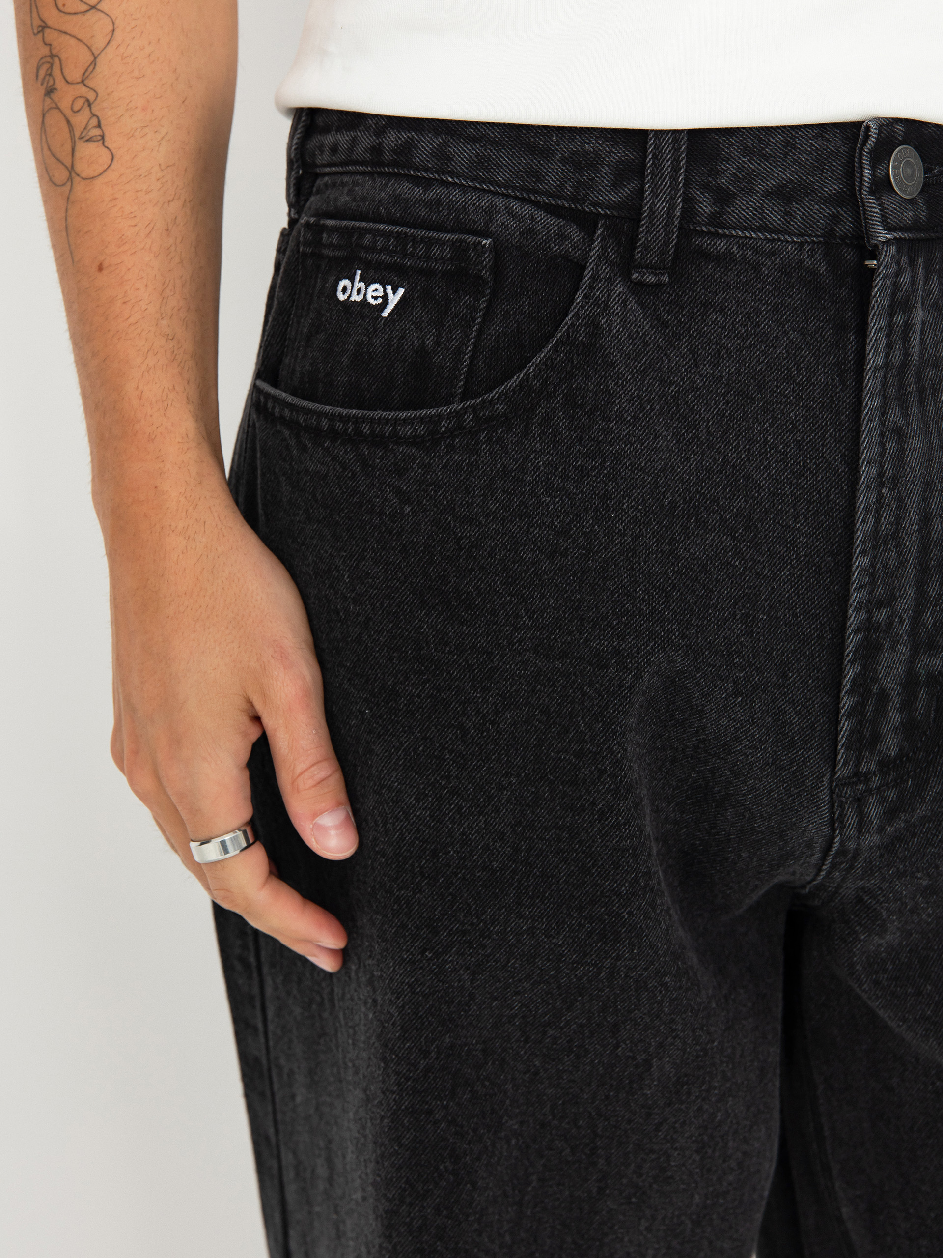 Панталони OBEY Bigwig Baggy Denim (faded black)