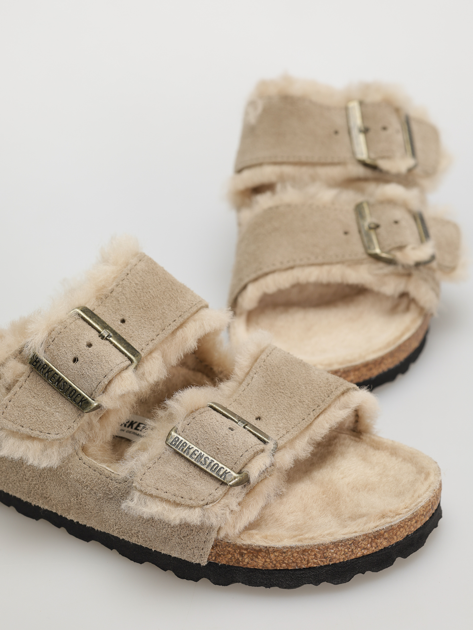 Чехли Birkenstock Arizona Shearling Suede Leather Fur Narrow Wmn (taupe)