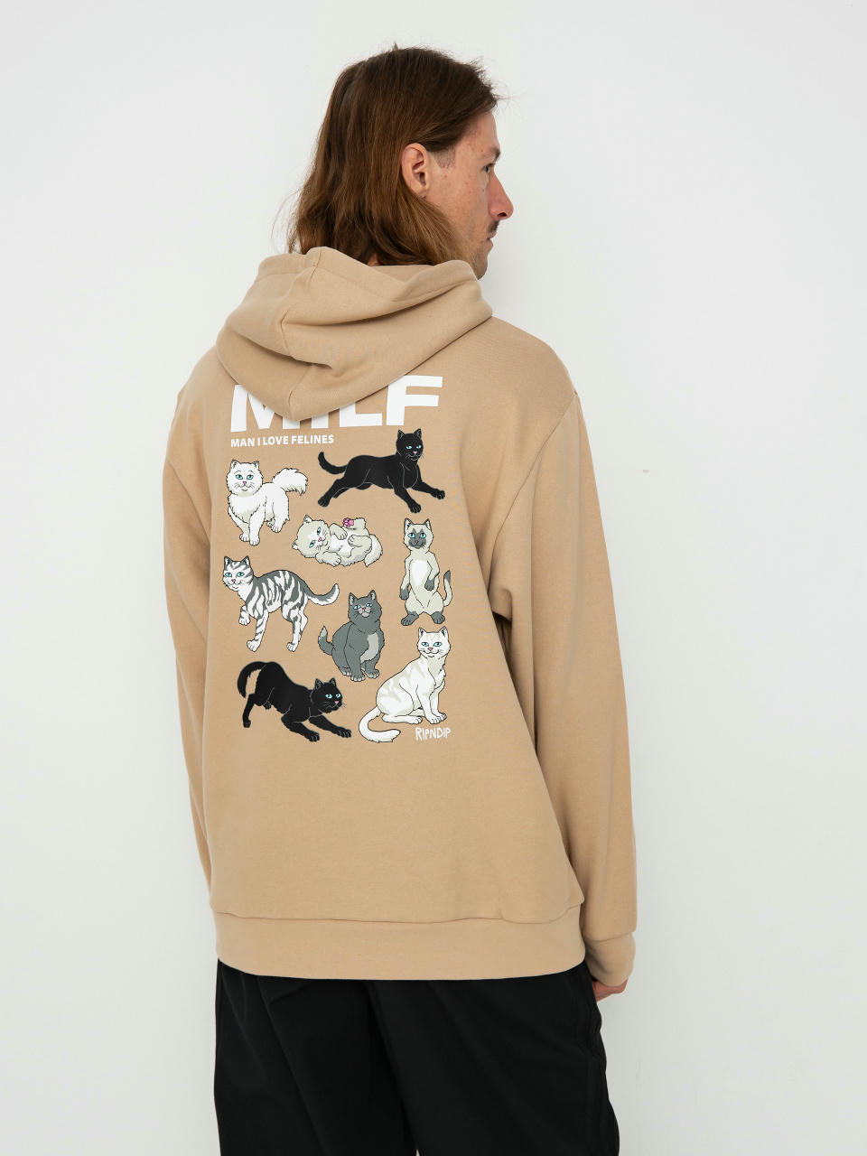 Суитшърт с качулка RipNDip Man I Love Felines HD (almond)