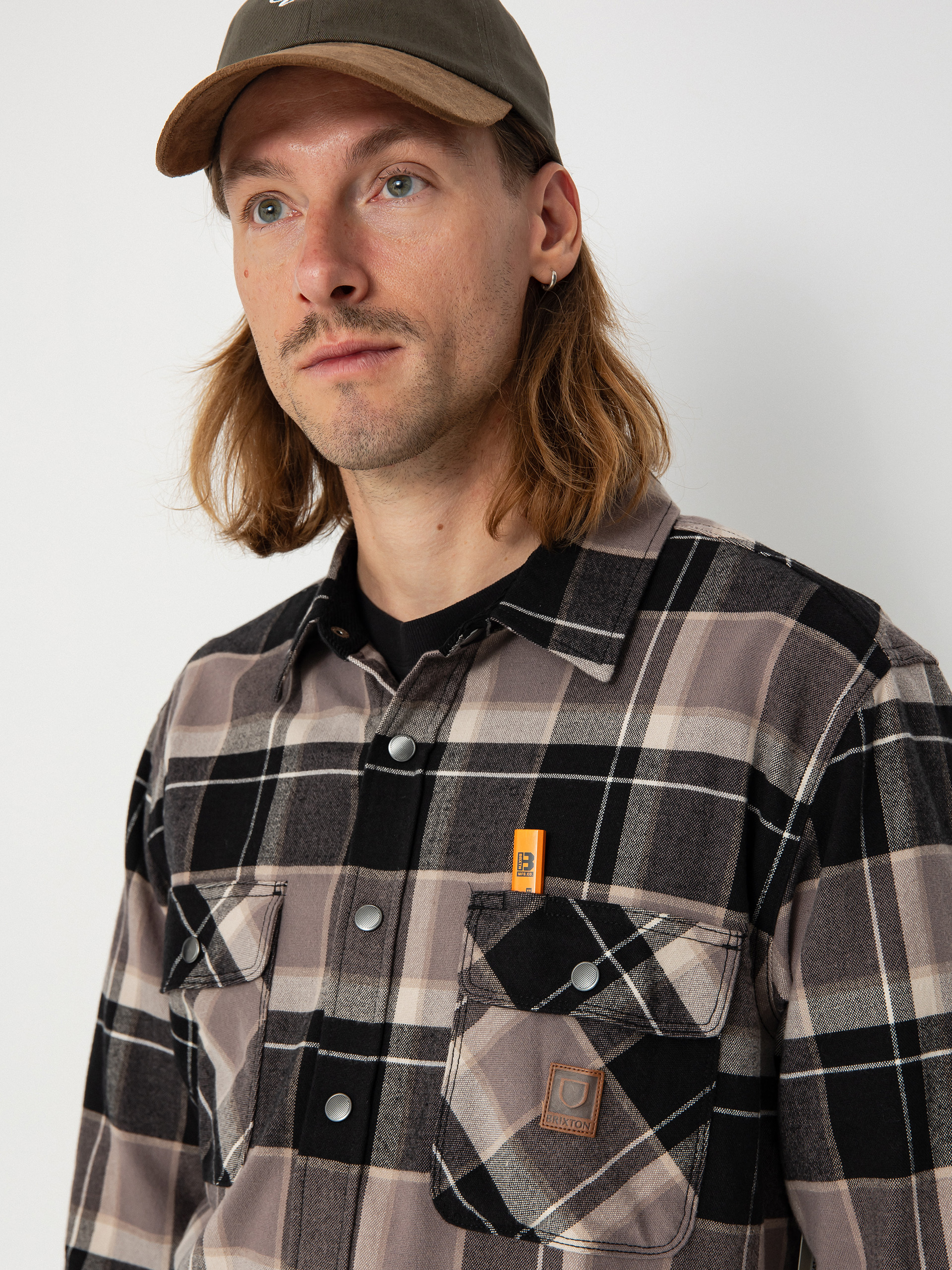 Риза Brixton Builders Bowery Str Wr Ls (black/charcoal/beige)