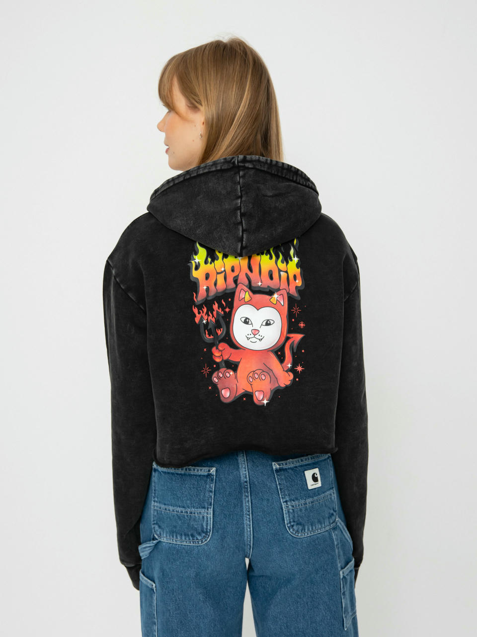 Суитшърт с качулка RipNDip Scary Cute Cropped HD (black wash)