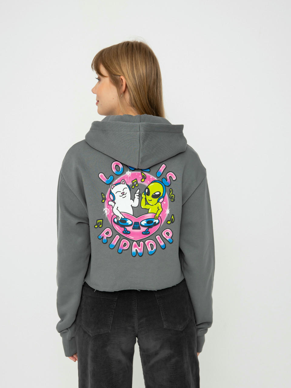 Суитшърт с качулка RipNDip Love Is Ripndip Cropped HD (charcoal)