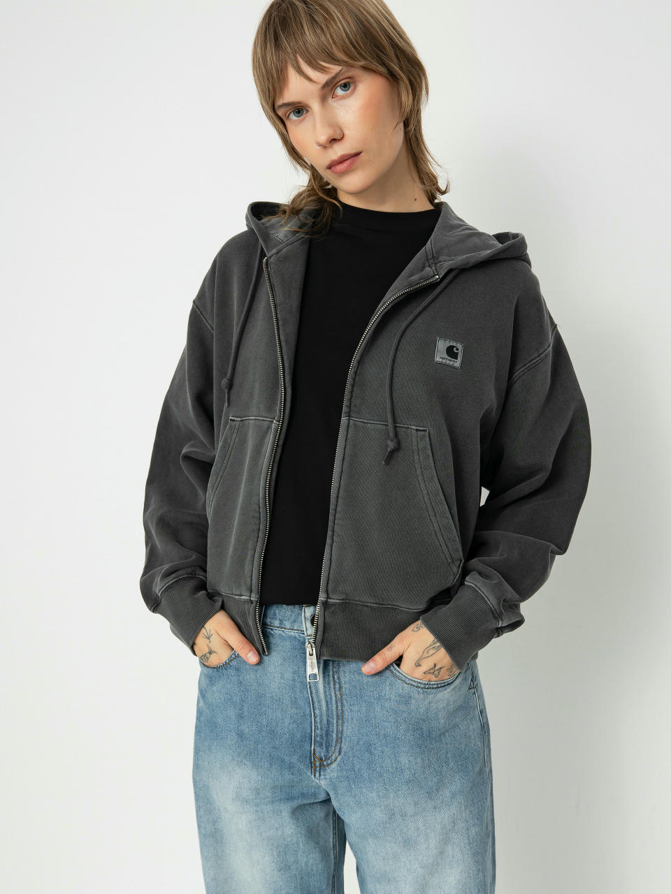 Суитшърт с качулка Carhartt WIP Nelson ZHD Wmn (graphite)