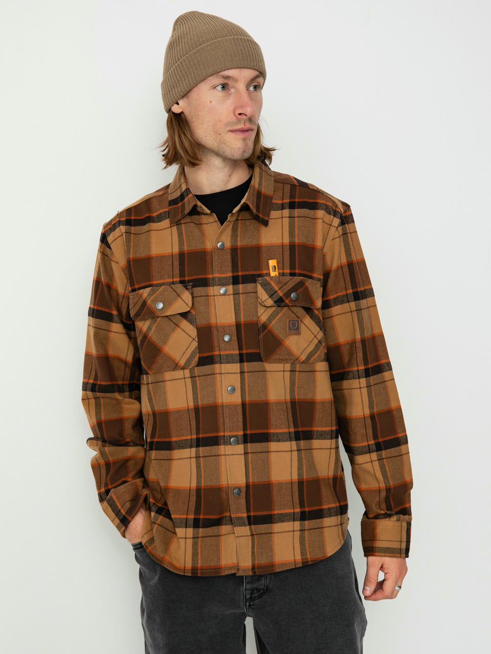 Риза Brixton Builders Bowery Str Wr Ls (burro brown/pinecone brown/bla)