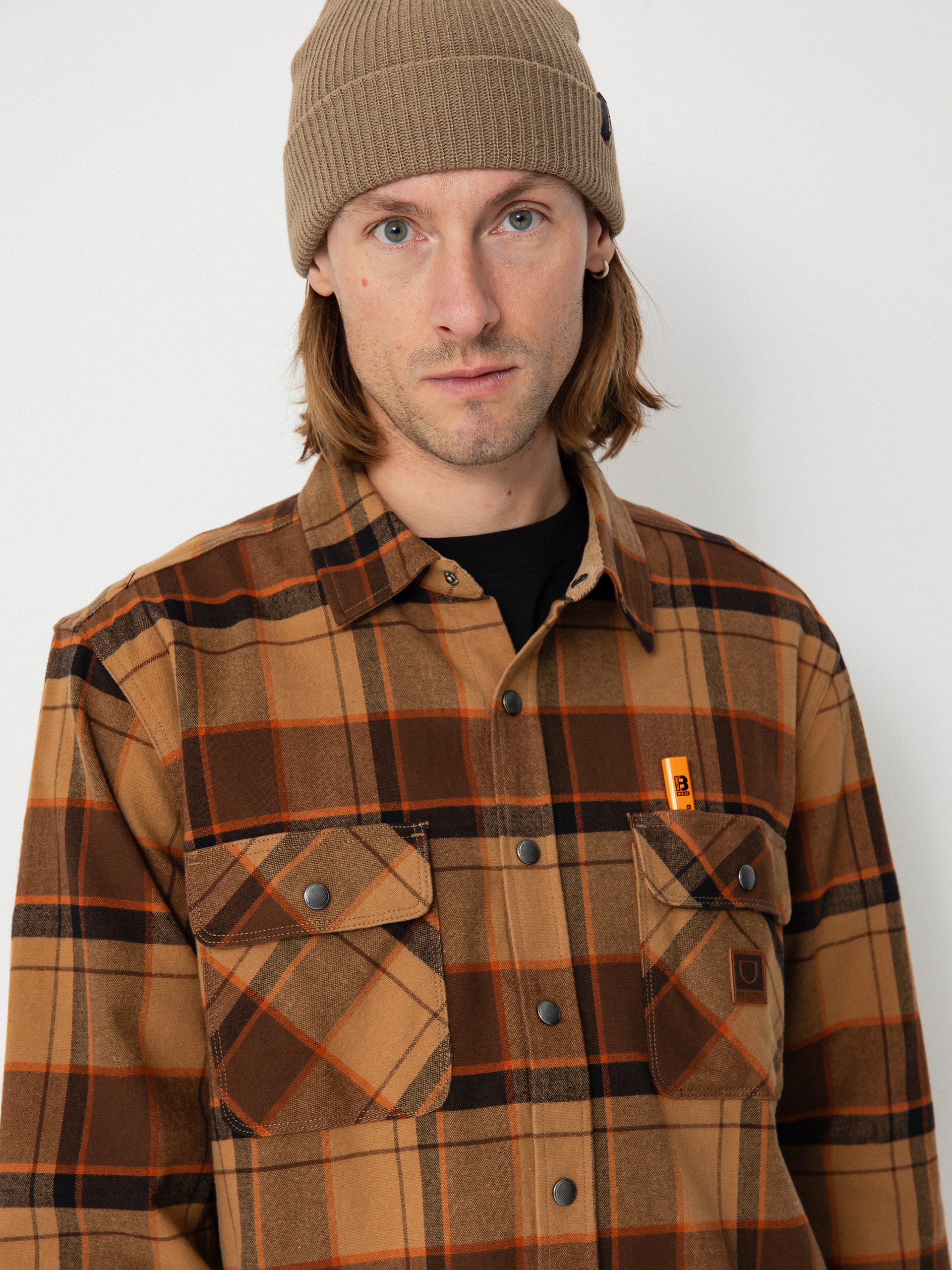 Риза Brixton Builders Bowery Str Wr Ls (burro brown/pinecone brown/bla)