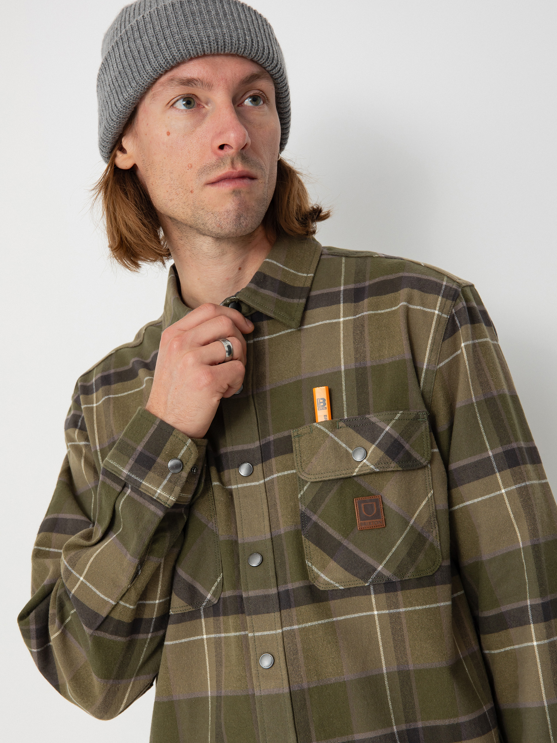 Риза Brixton Builders Bowery Str Wr Ls (dill/olive surplus/washed blac)