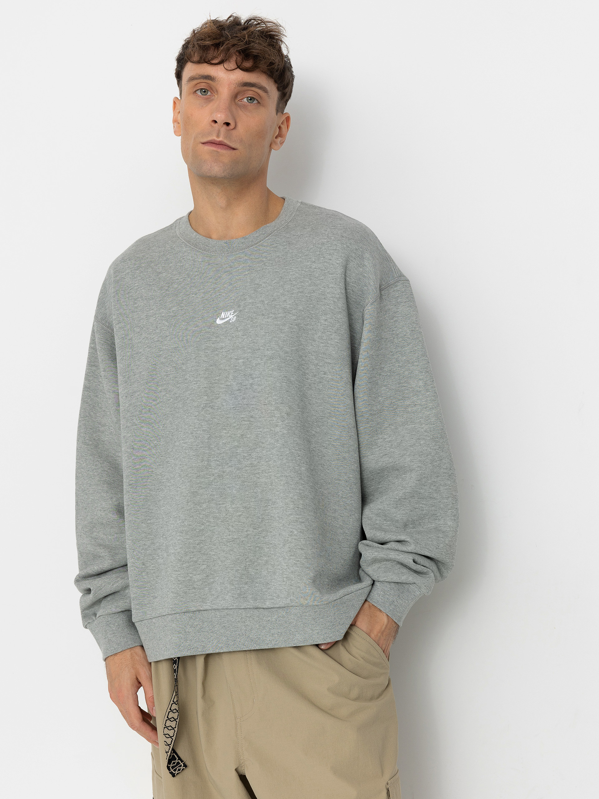 Суитшърт Nike SB Essential Logo Crew (dk grey heather/white)