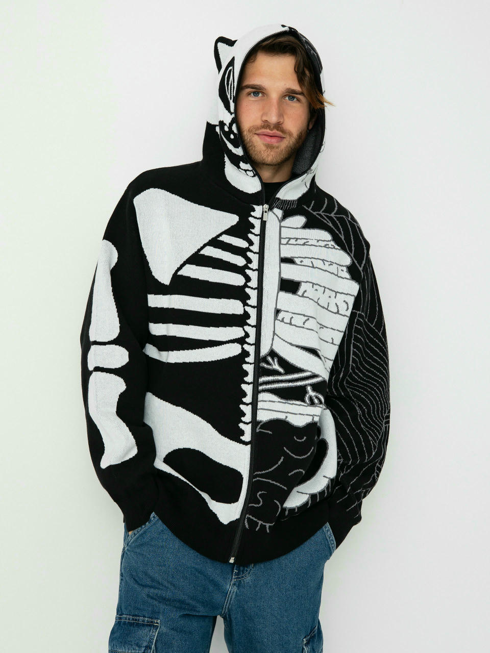 Суитшърт с качулка RipNDip Skelly Nerm Knit HD (black/white)