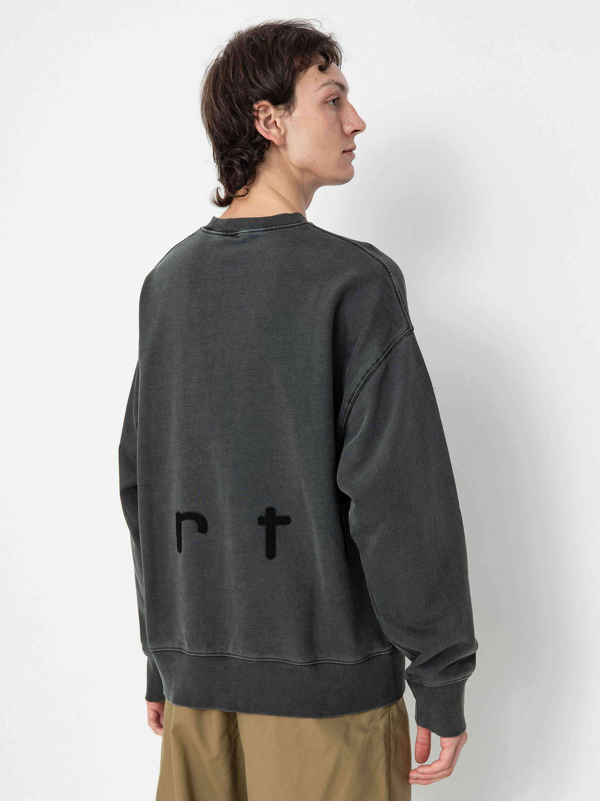 Суитшърт с качулка Carhartt WIP Felt Script (black/black garment dyed)