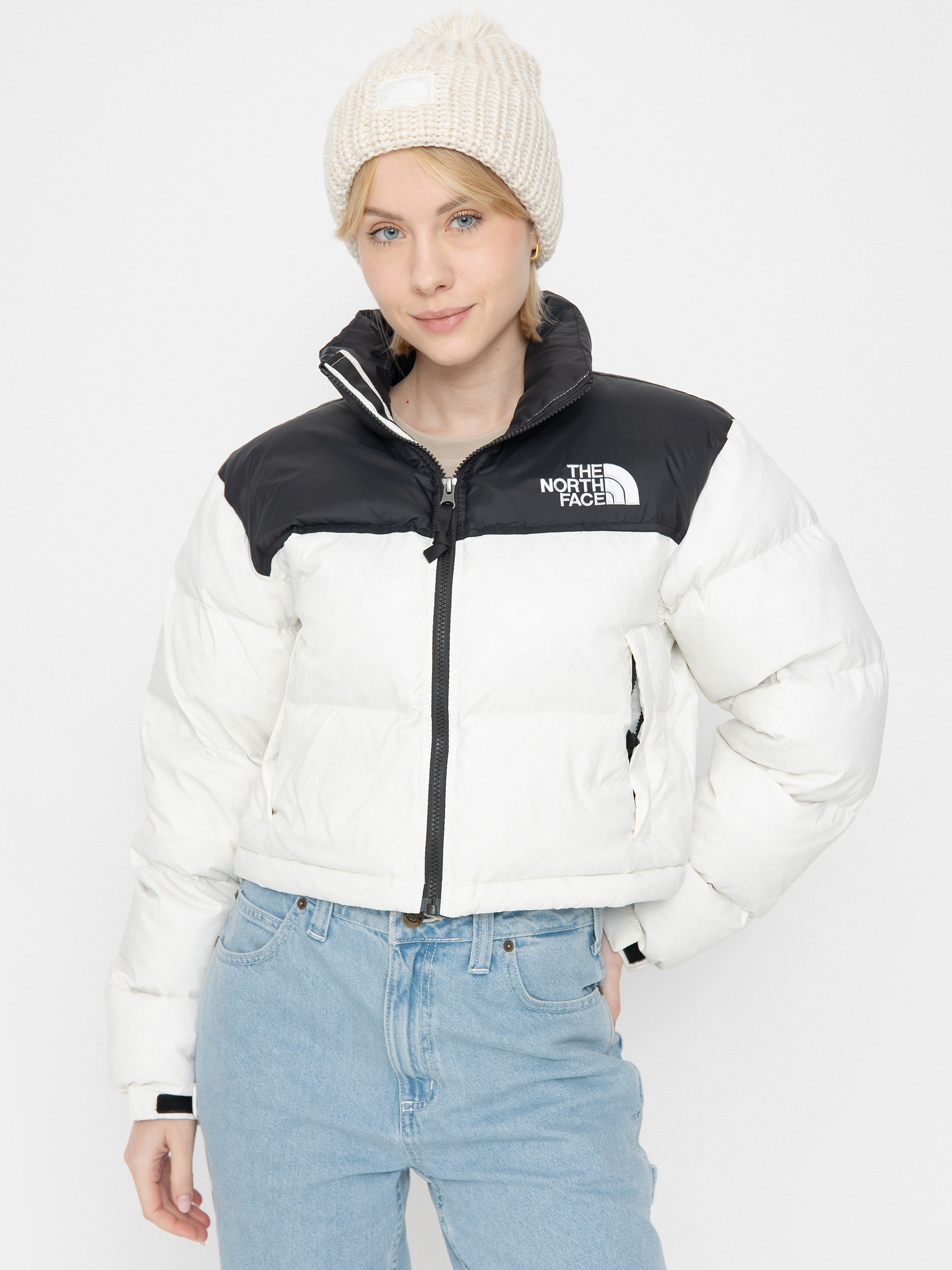 Яке The North Face Nuptse Short Wmn (white dune/tnf black)