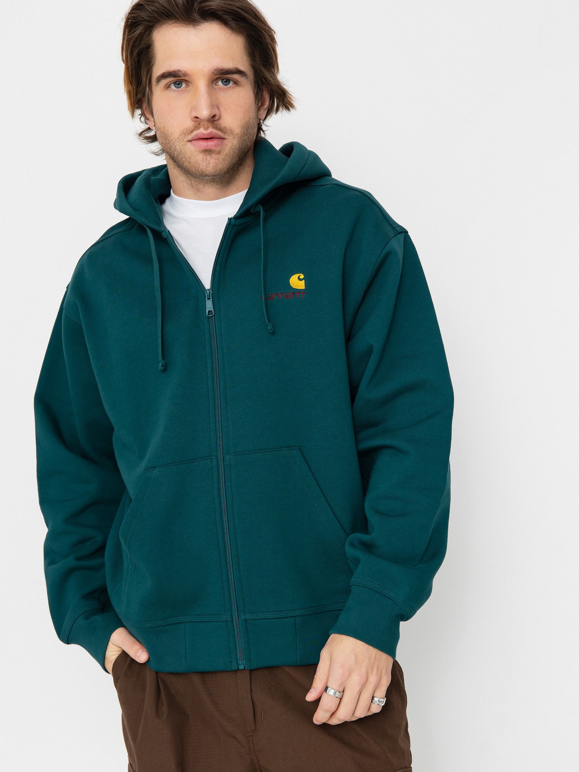 Суитшърт с качулка Carhartt WIP American Script ZHD (malachite)