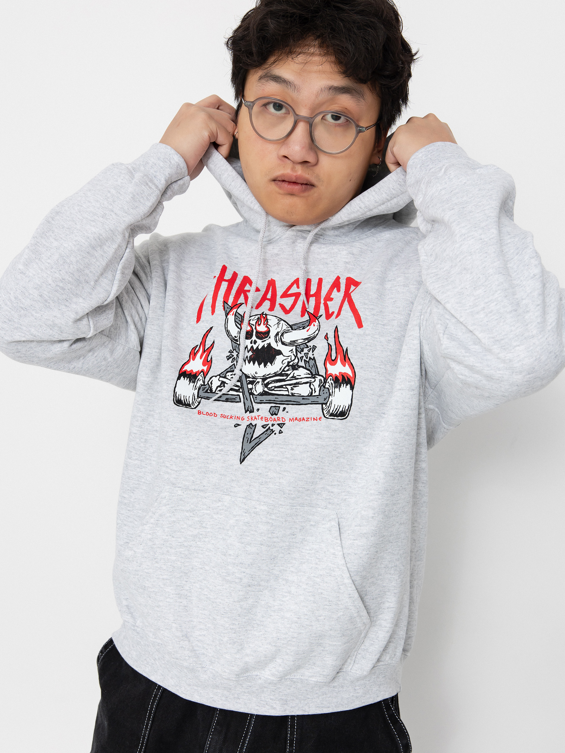 Суитшърт с качулка Thrasher X Toy Machine Monster Gram HD (ash grey)