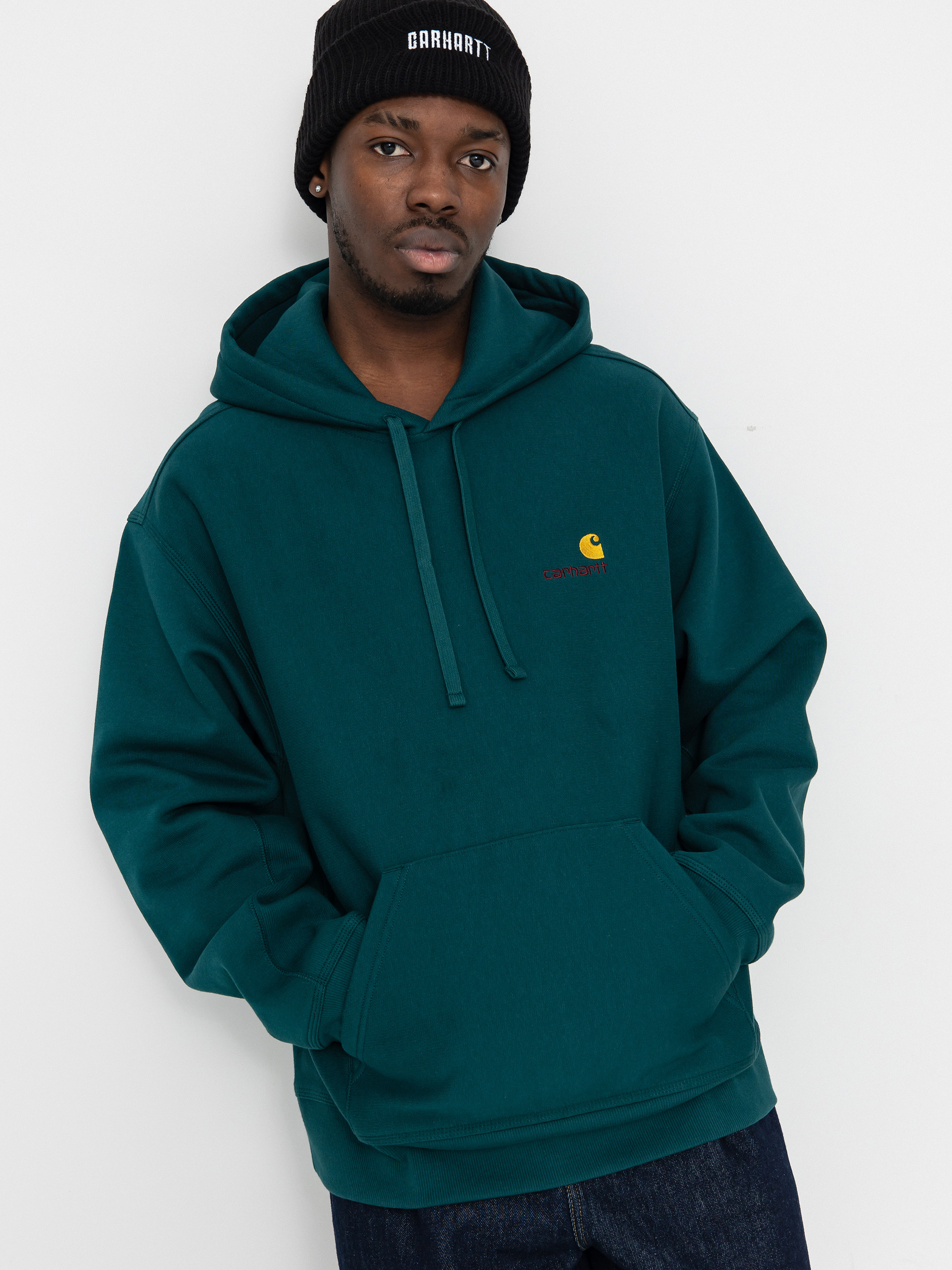 Суитшърт с качулка Carhartt WIP American Script HD (malachite)