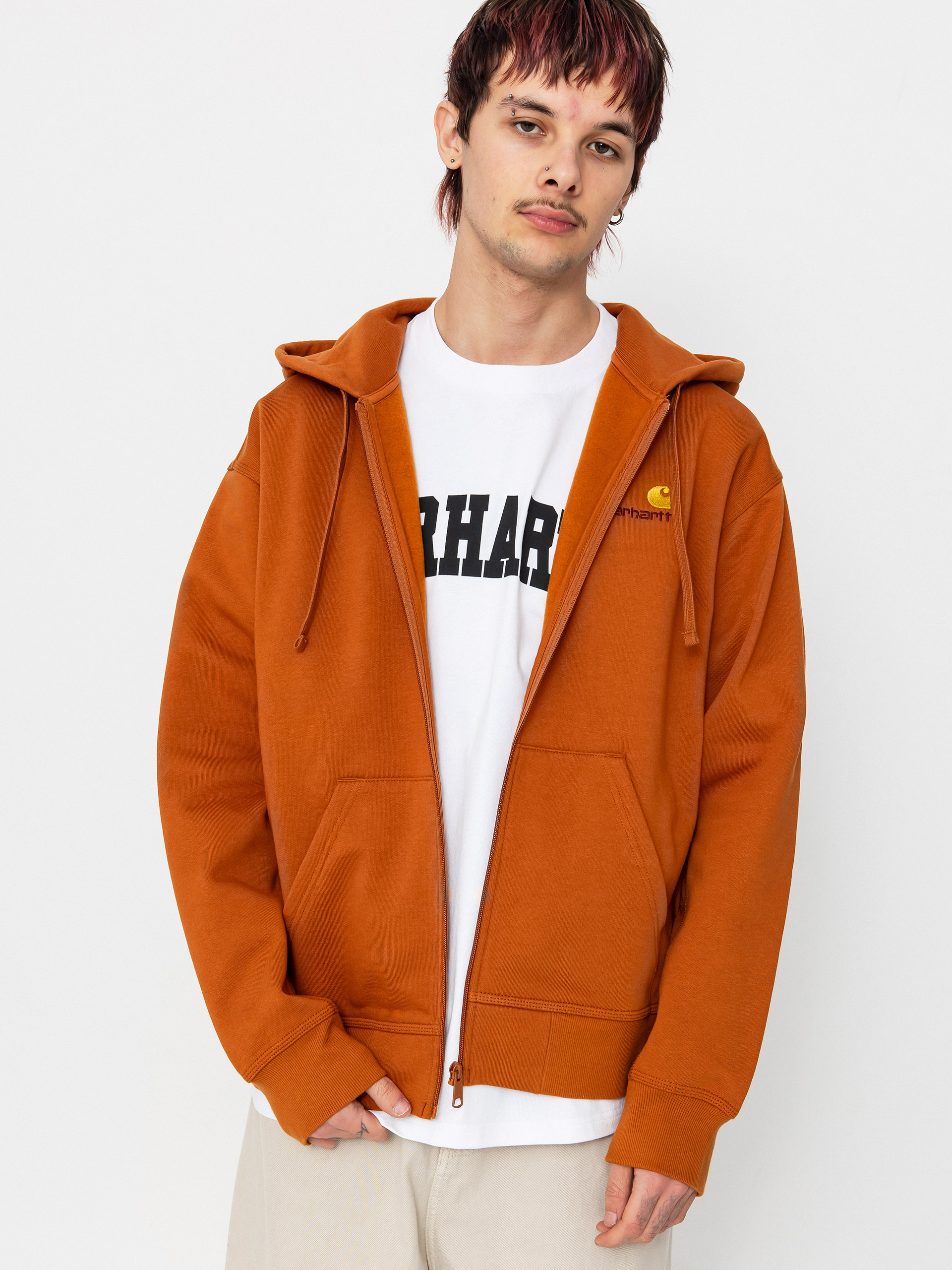 Суитшърт с качулка Carhartt WIP American Script ZHD (sienna)