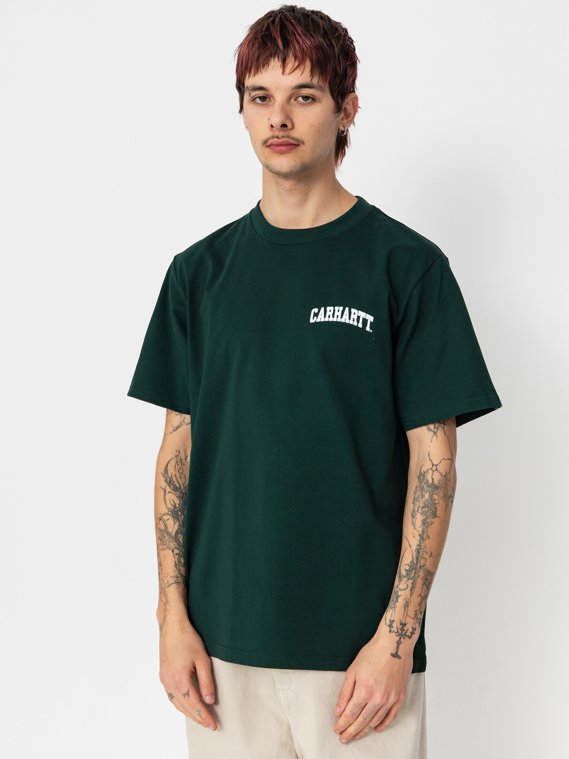 Тениска Carhartt WIP University Script (conifer/white)