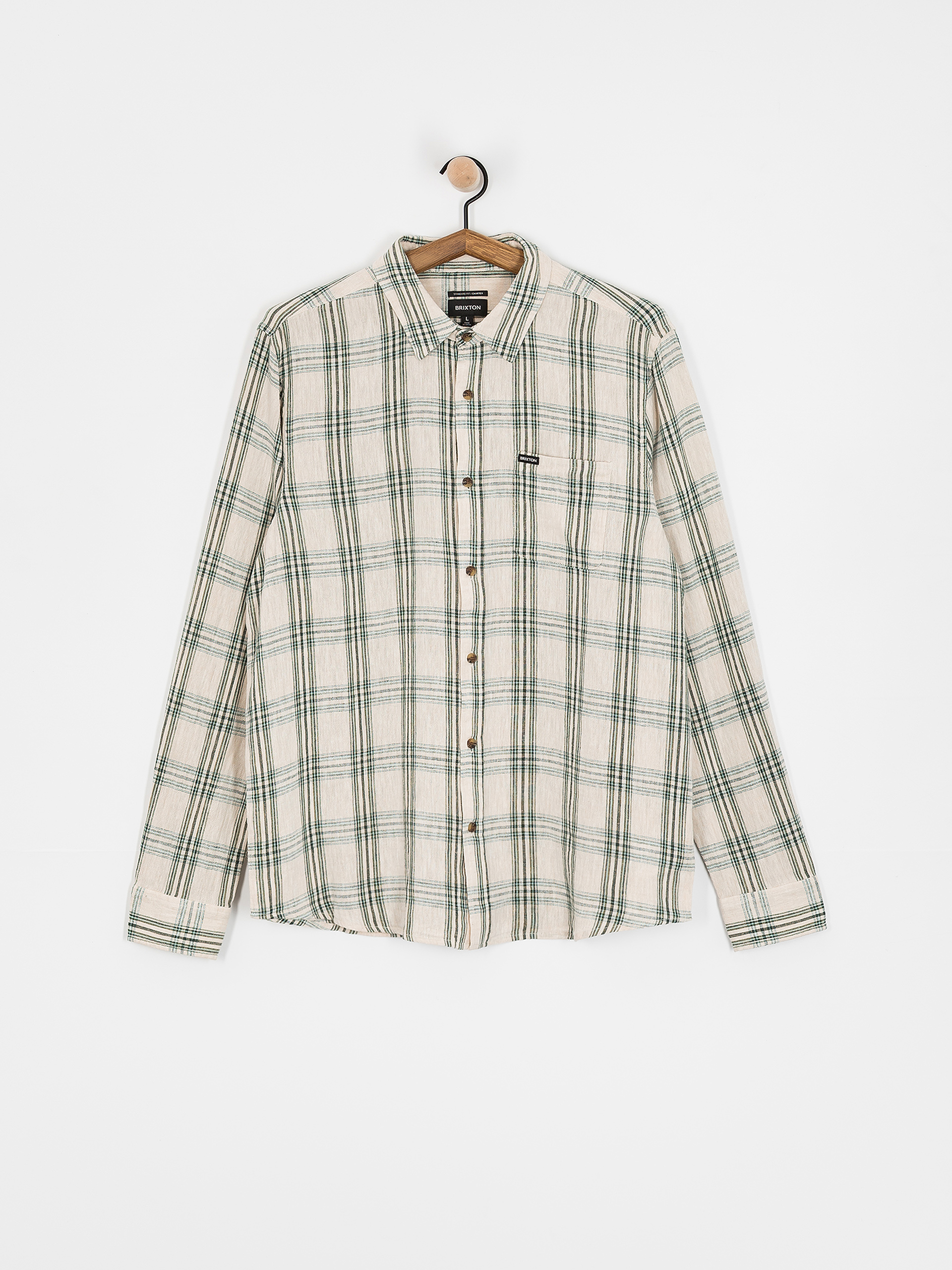 Риза Brixton Charter Linen Blend Ls (off white/ivy green plaid)