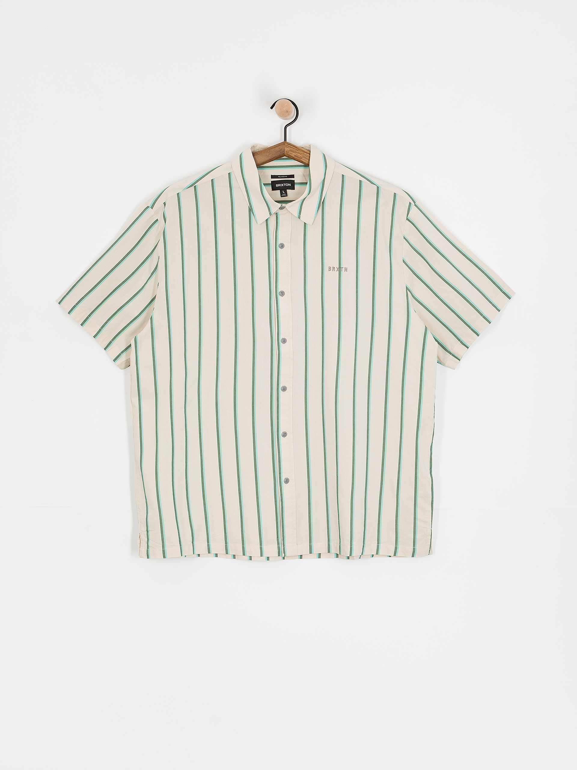 Риза Brixton Cru Stripe (beige/pine needle/aquatic gree)