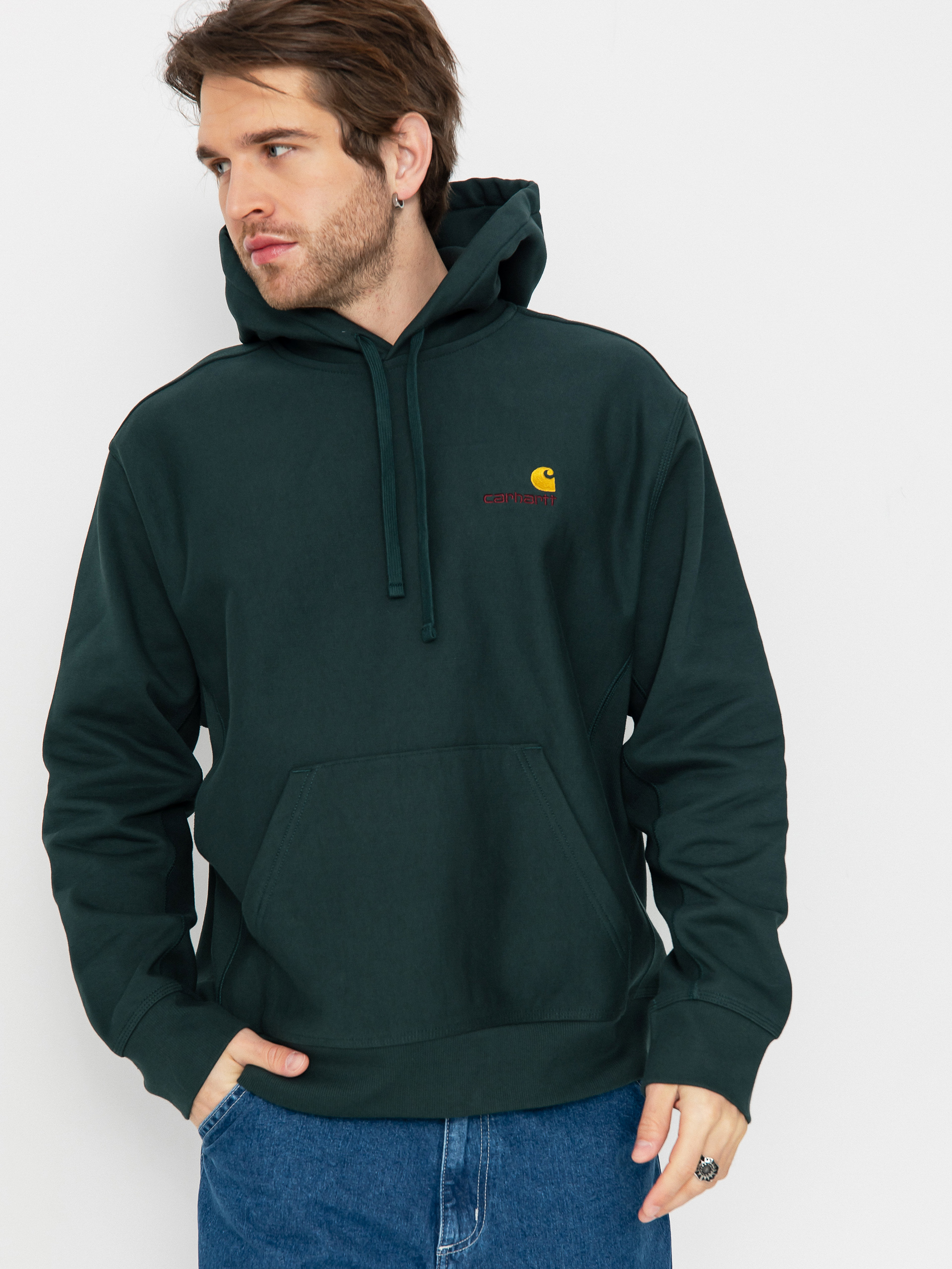 Суитшърт с качулка Carhartt WIP American Script HD (conifer)