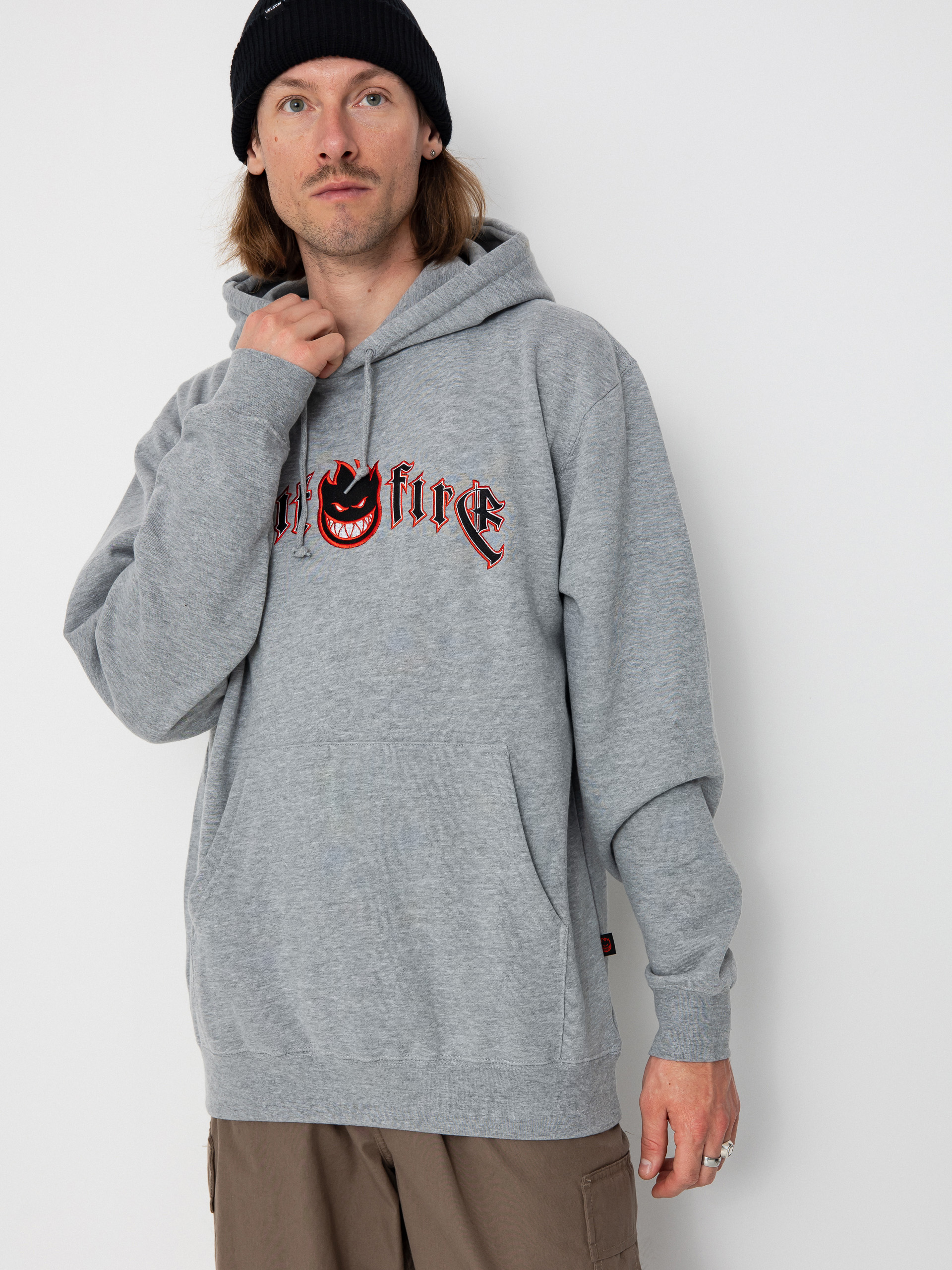 Суитшърт с качулка Spitfire Immortal Fire Emb HD (grey heather)