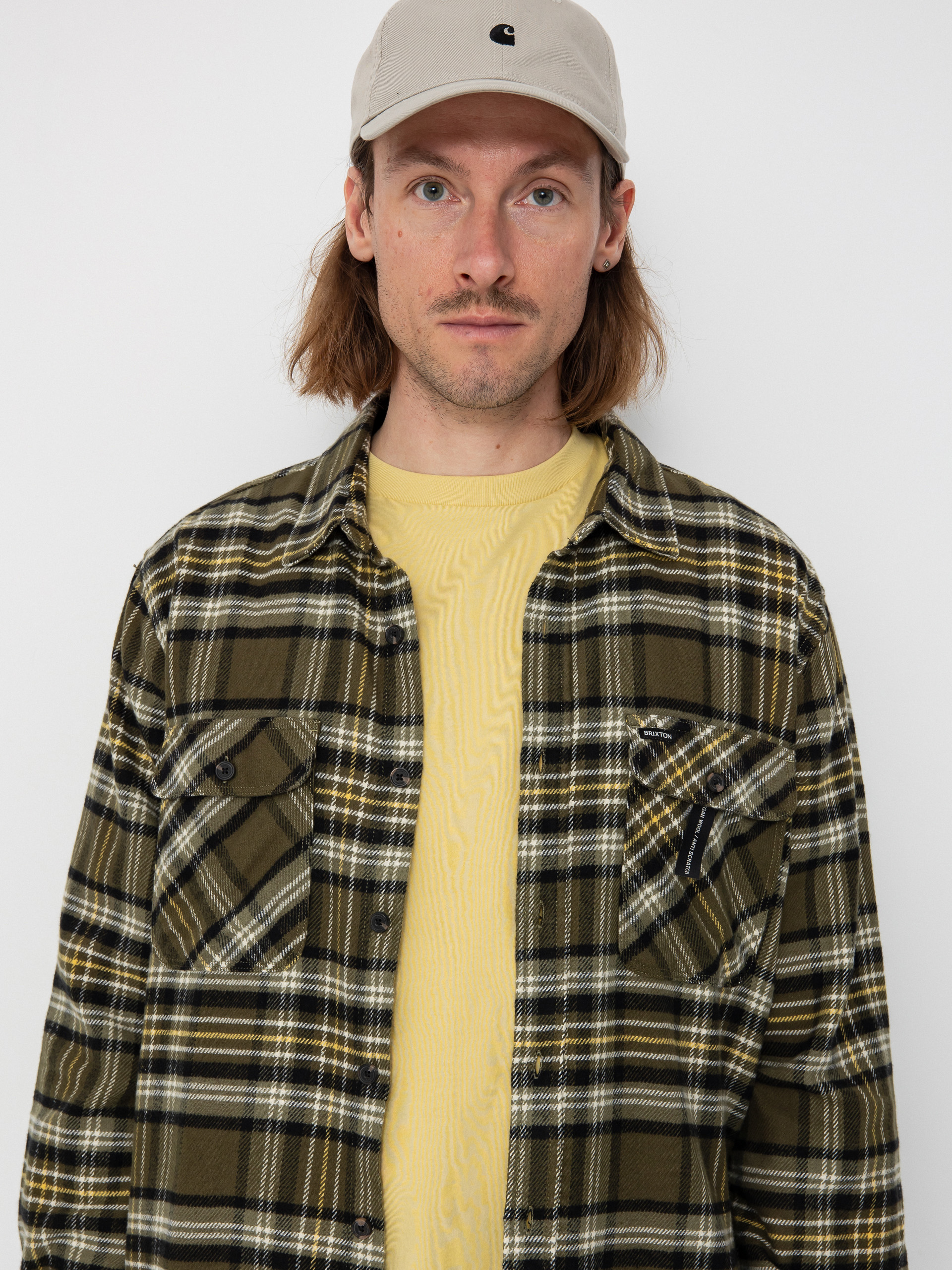 Риза Brixton Bowery Flannel (ivy green/olive surplus/black)