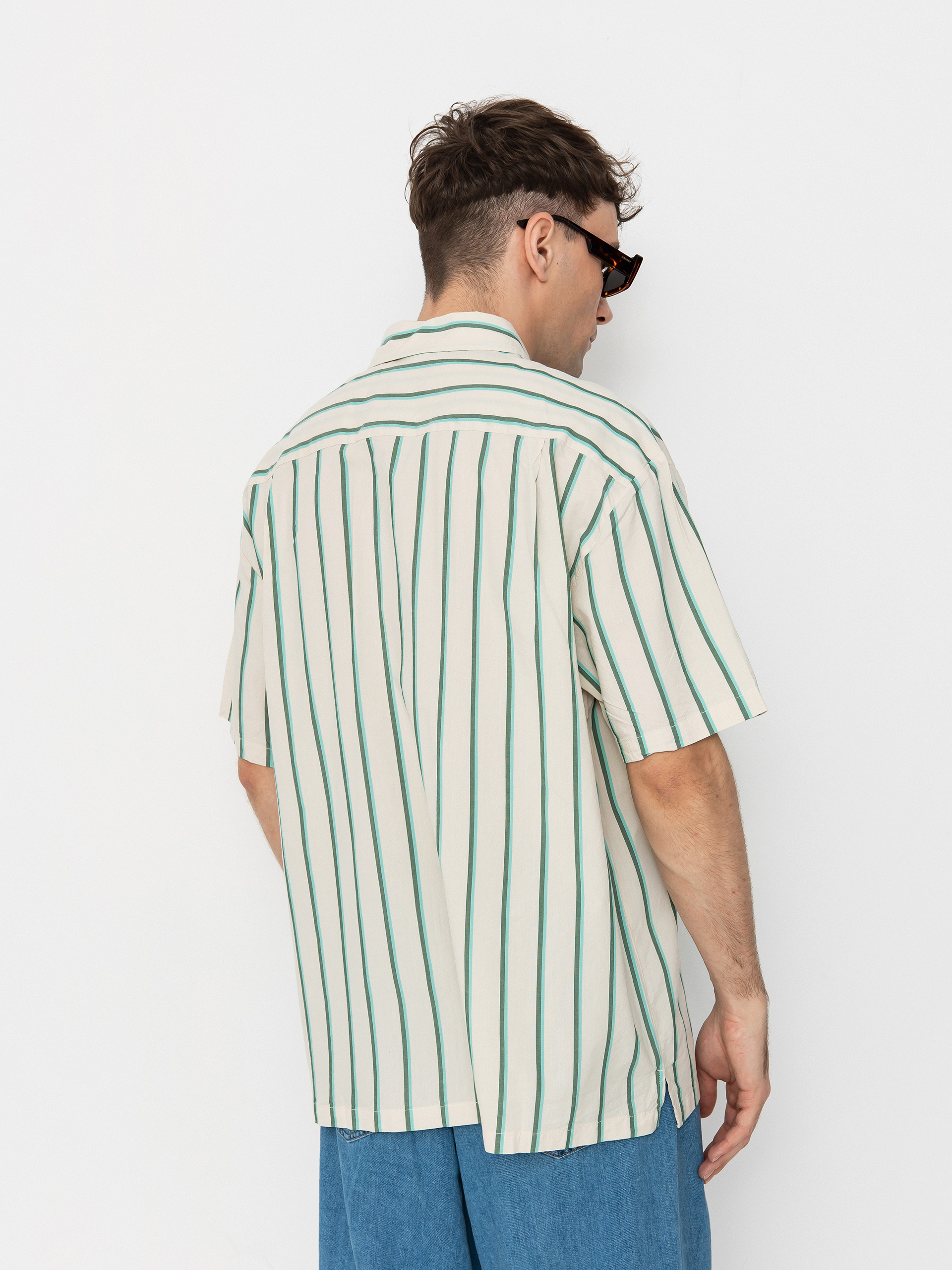 Риза Brixton Cru Stripe (beige/pine needle/aquatic gree)
