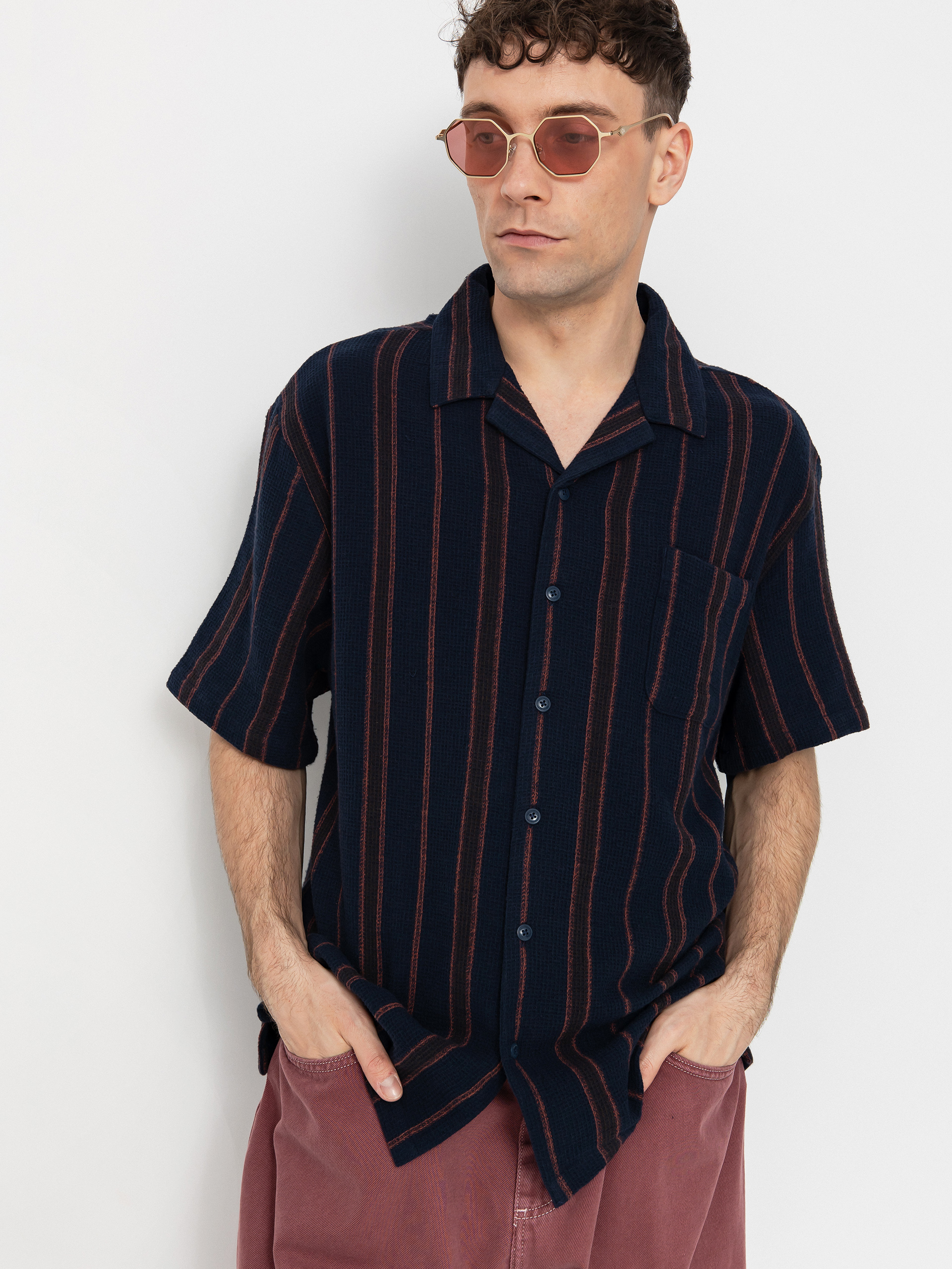 Риза Brixton Bunker Waffle Stripe (washed navy stripe)