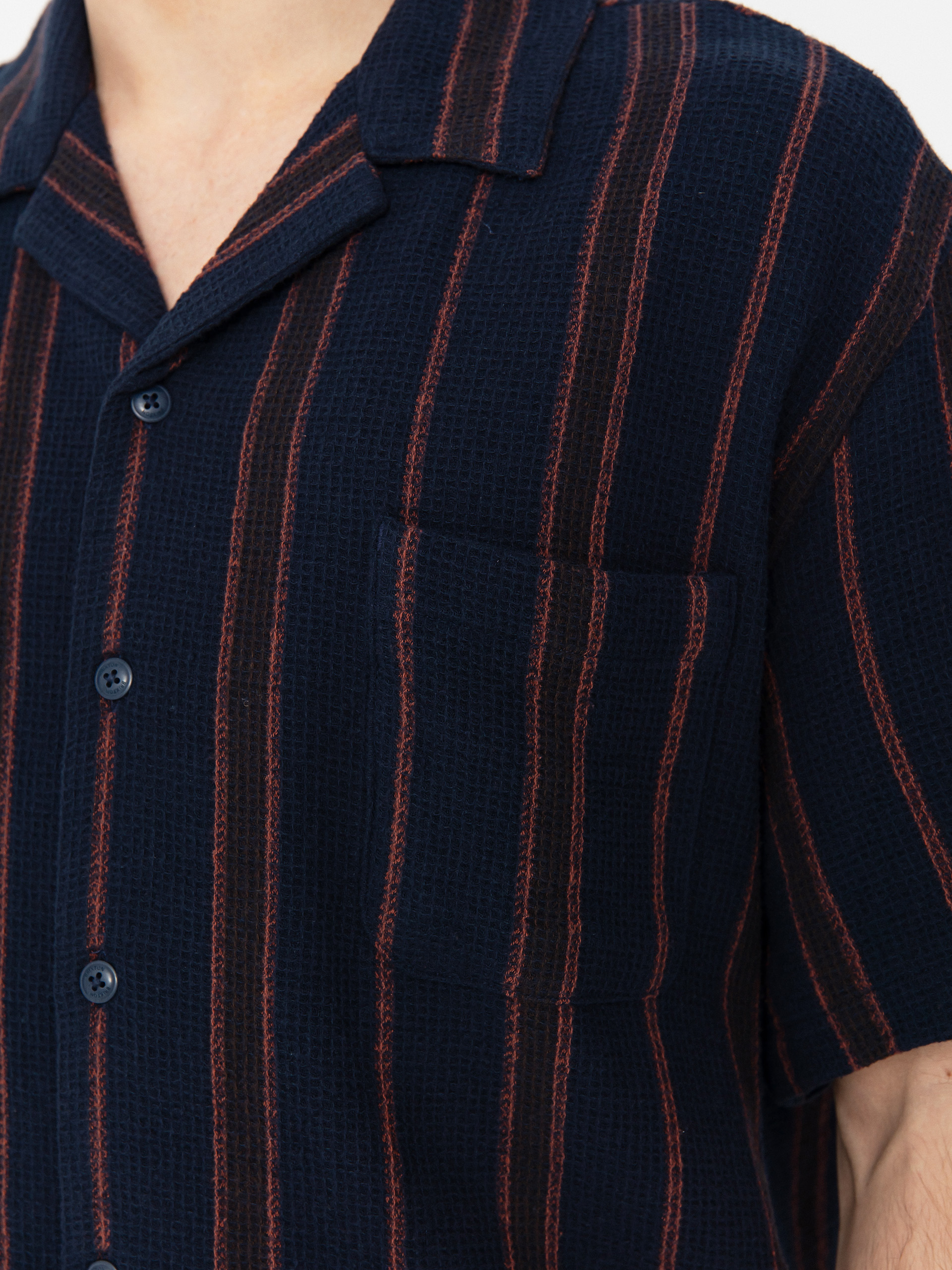 Риза Brixton Bunker Waffle Stripe (washed navy stripe)