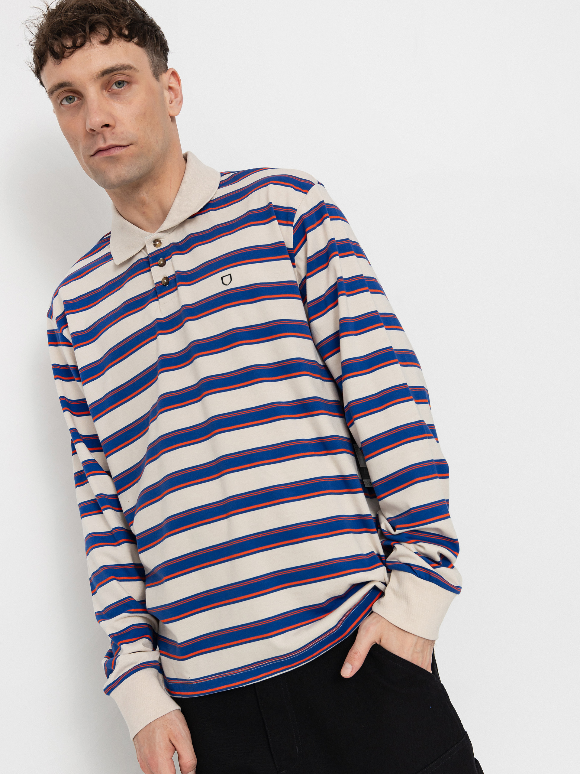 Блуза Brixton Vintage Stripe Polo Knit (electric blue/flame/whitecap)