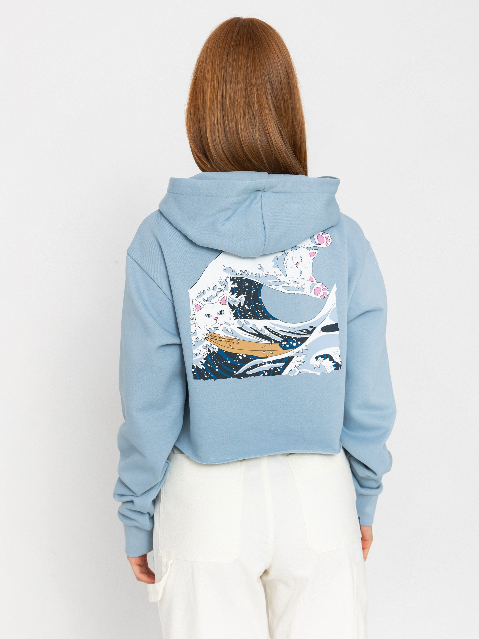 Суитшърт с качулка RipNDip Great Wave HD Wmn (powder blue)
