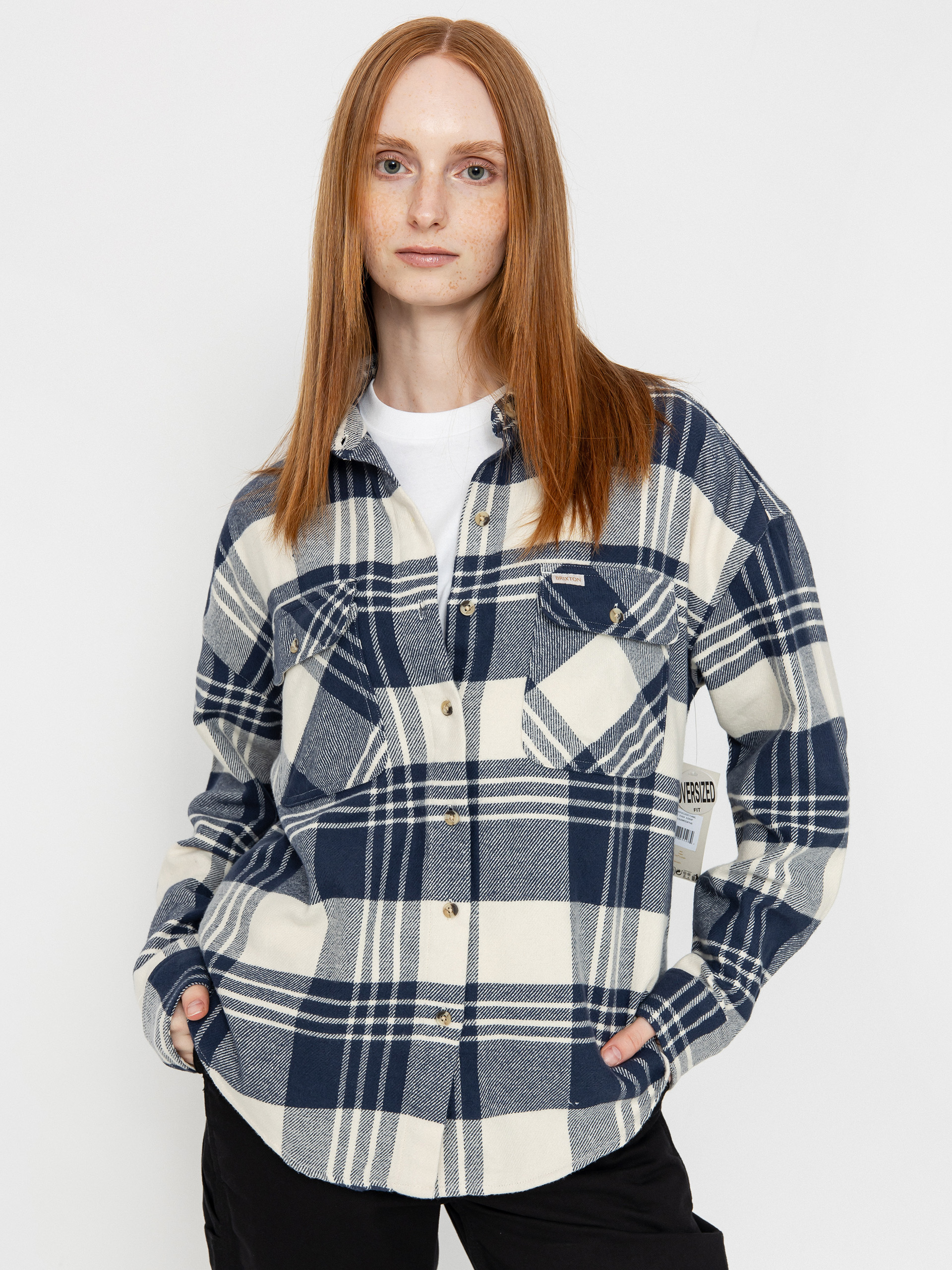 Риза Brixton Bowery Classic Flannel Wmn (azure blue/whitecap plaid)