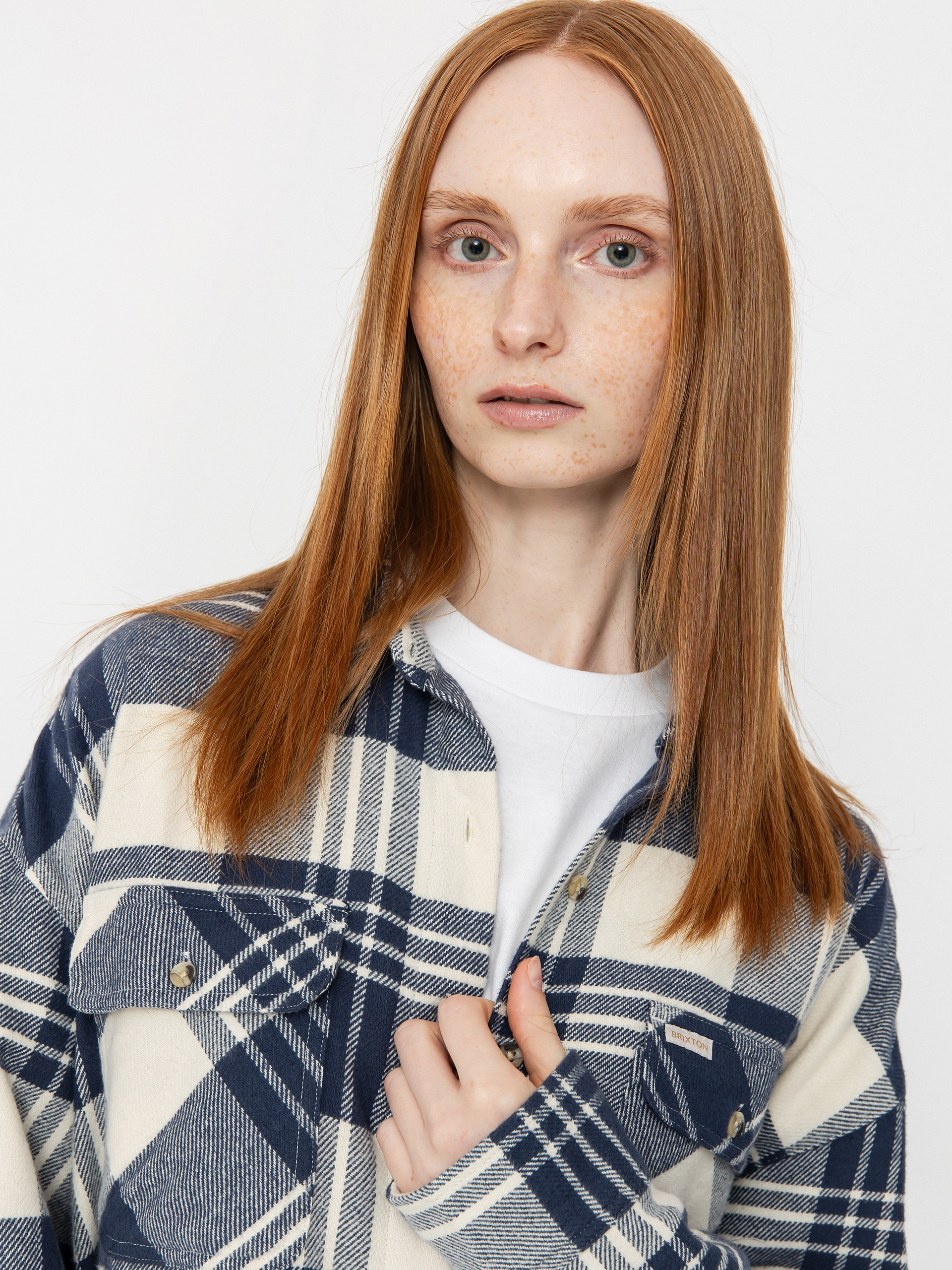 Риза Brixton Bowery Classic Flannel Wmn (azure blue/whitecap plaid)