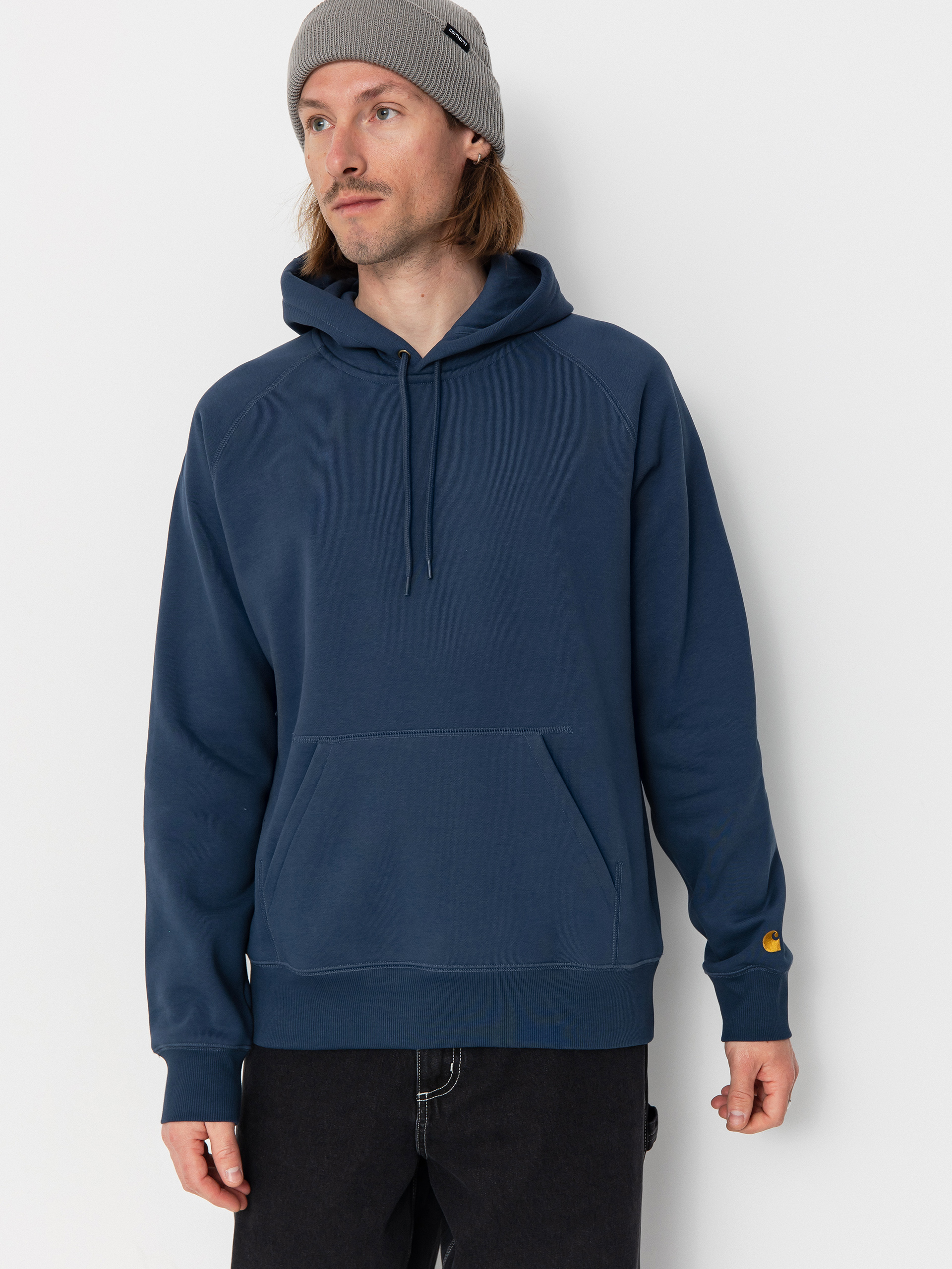 Суитшърт с качулка Carhartt WIP Chase HD (dusky blue/gold)