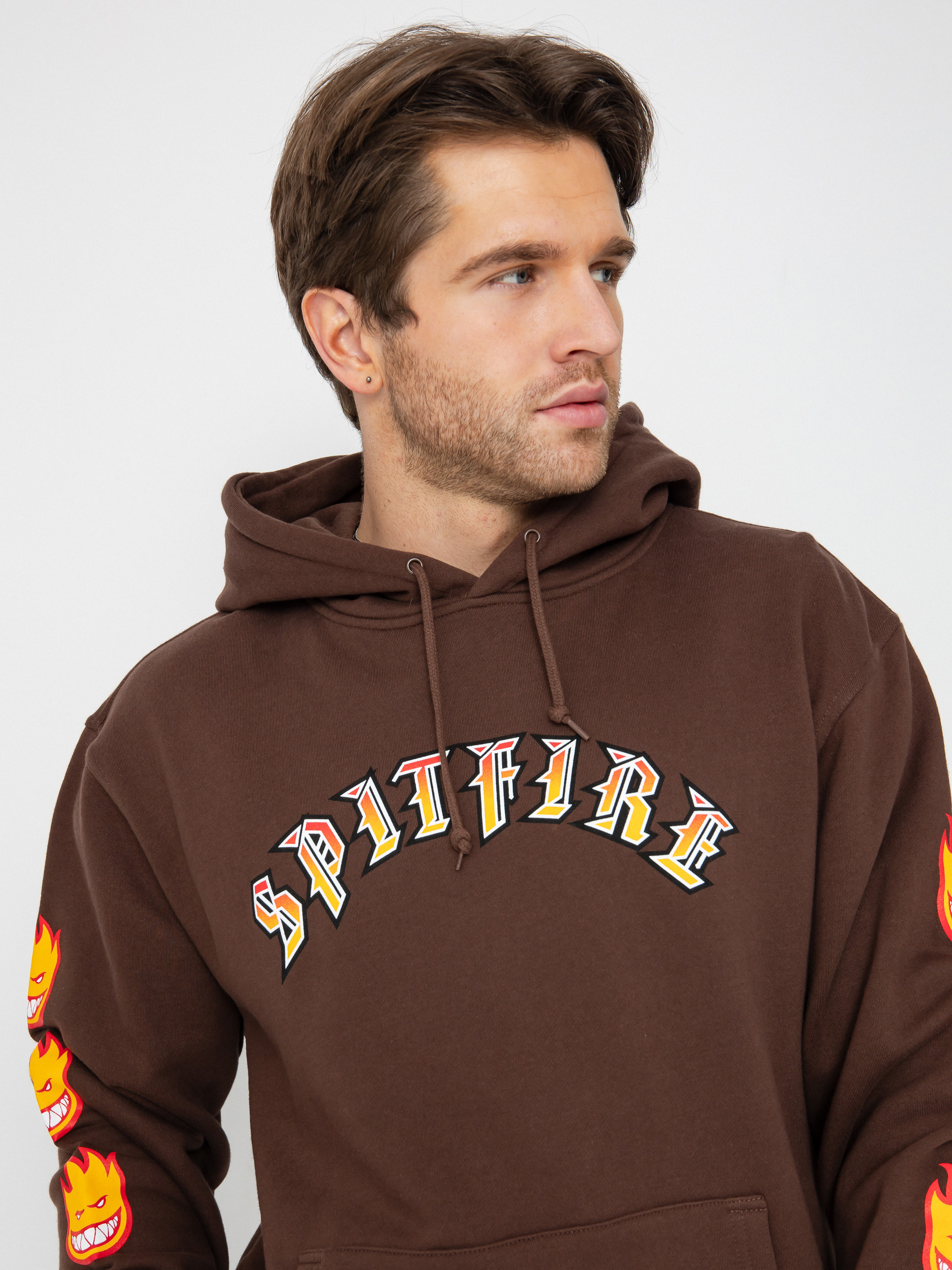 Суитшърт с качулка Spitfire Old E Bighead Fill Sleeve HD (brown/gold red/white & black prints)