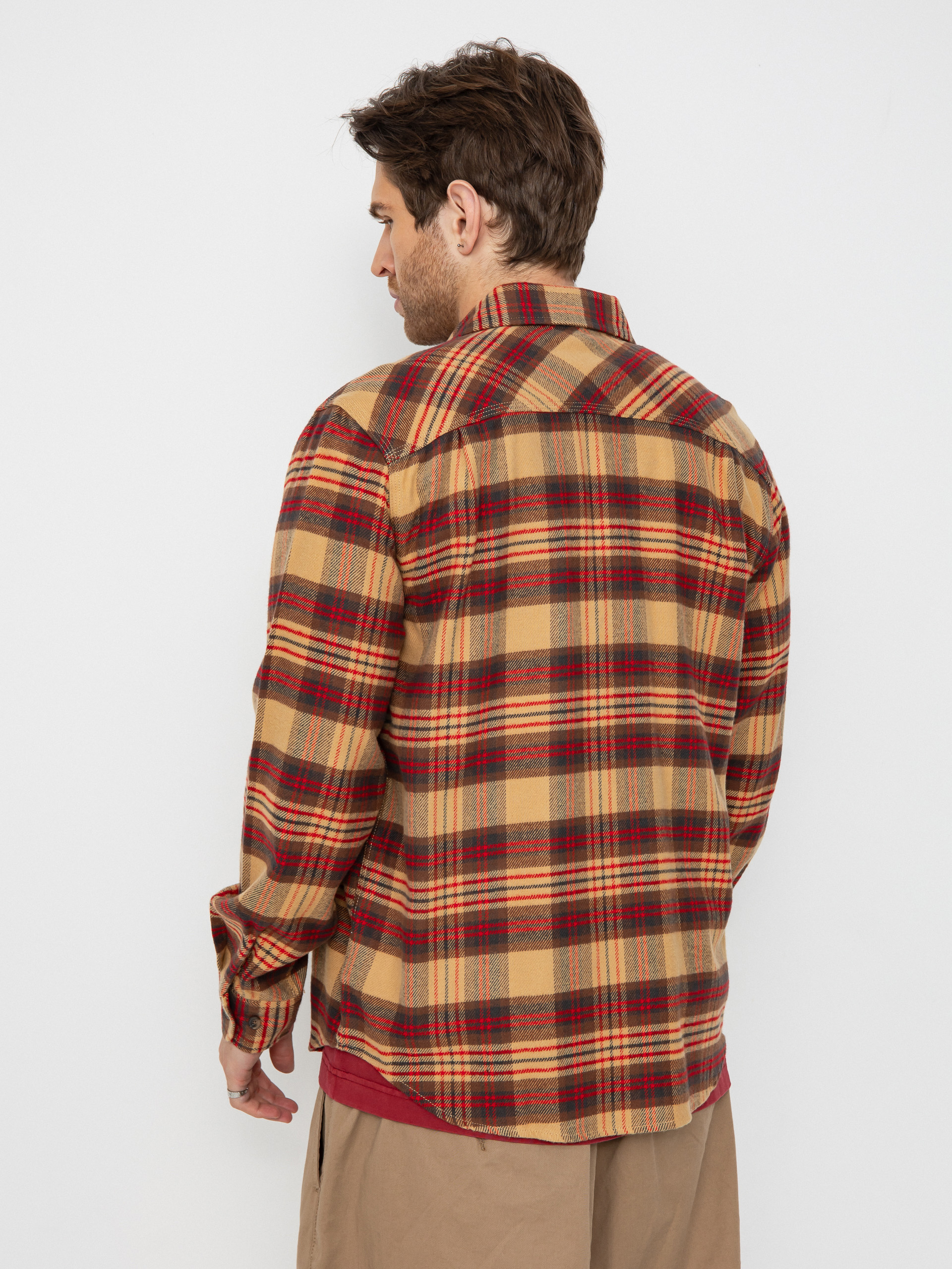 Риза Brixton Bowery Flannel (curry/washed black/crimson)