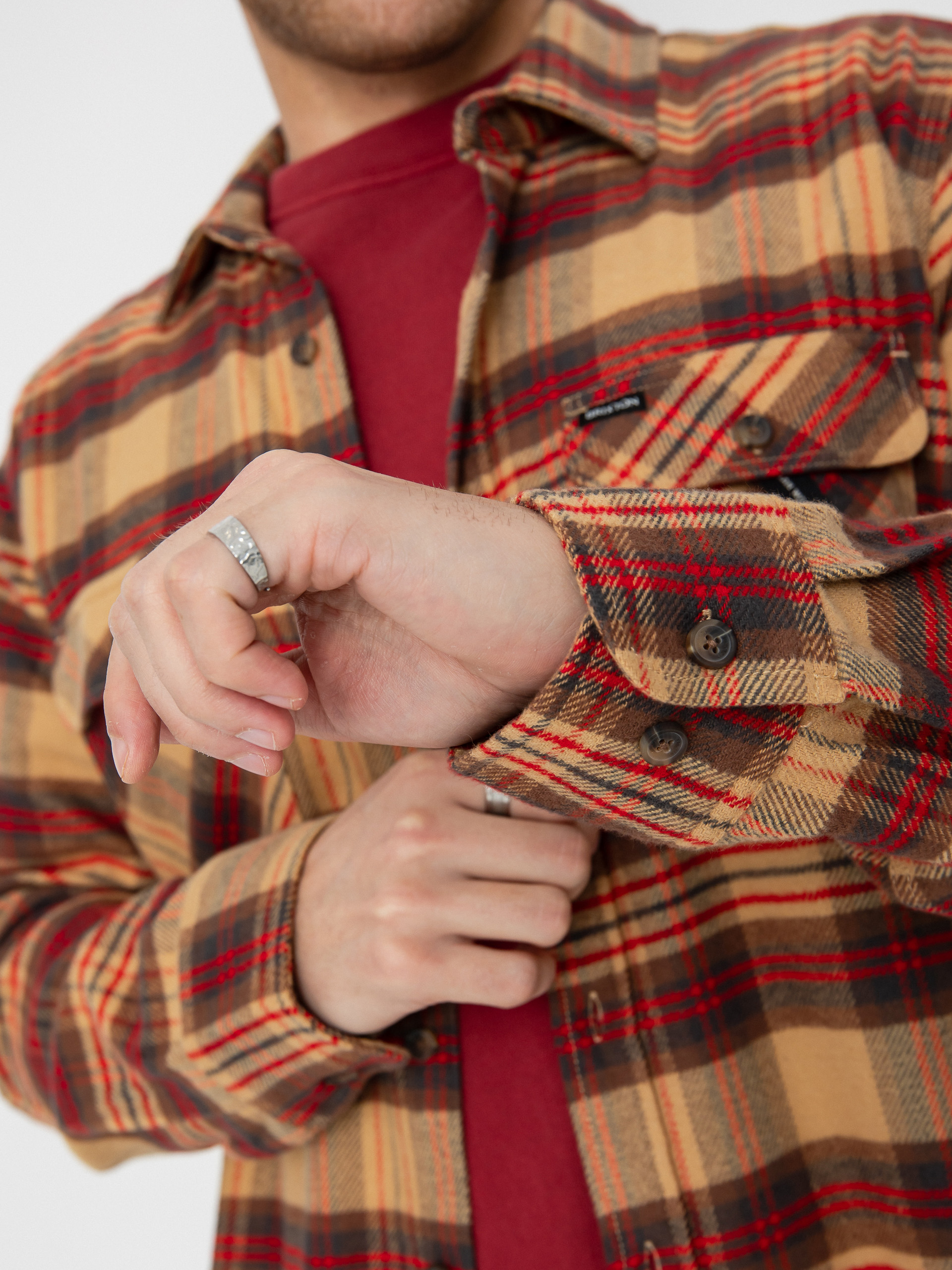 Риза Brixton Bowery Flannel (curry/washed black/crimson)