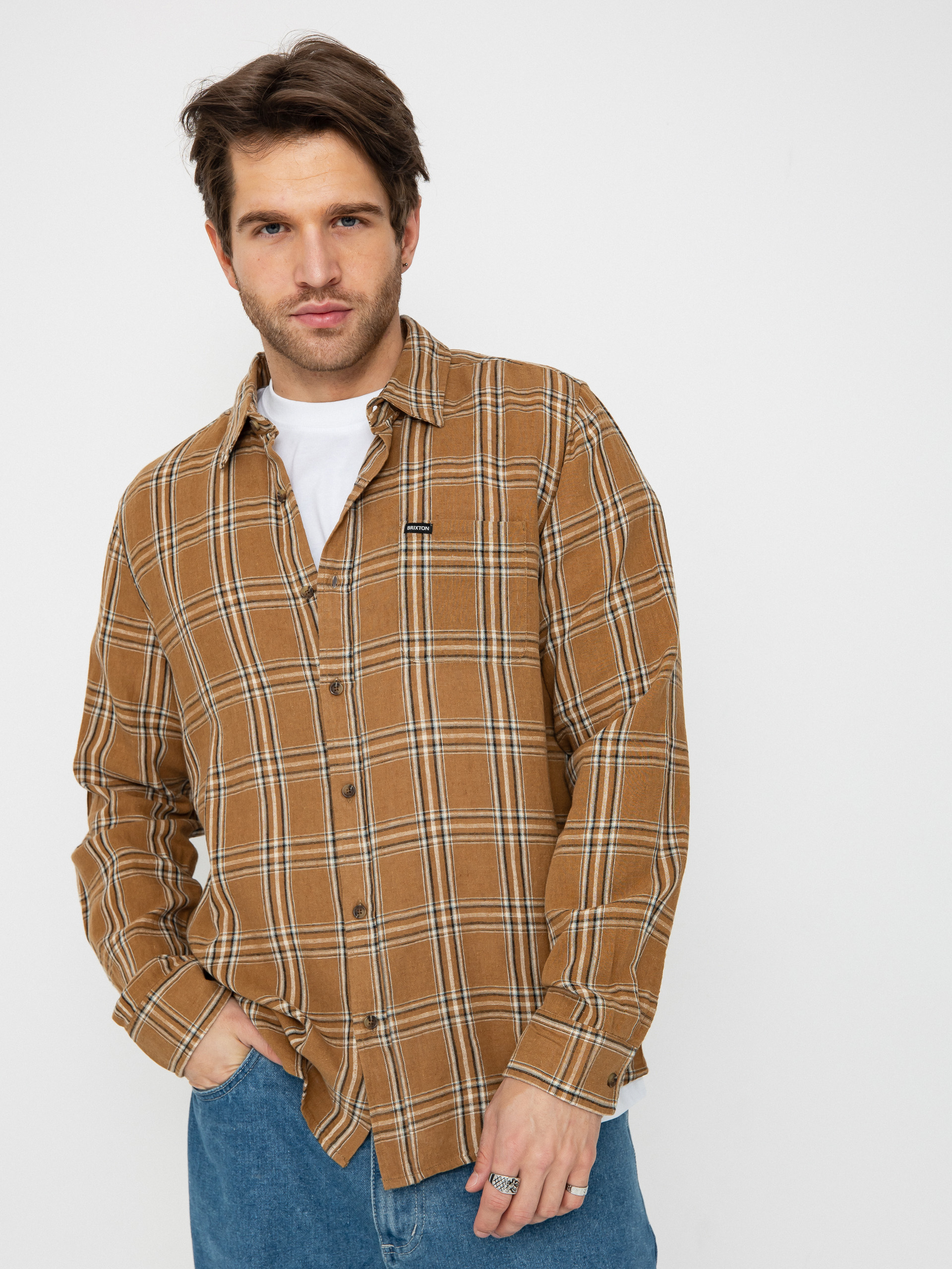 Риза Brixton Charter Linen Blend Ls (washed cooper/whitecap plaid)