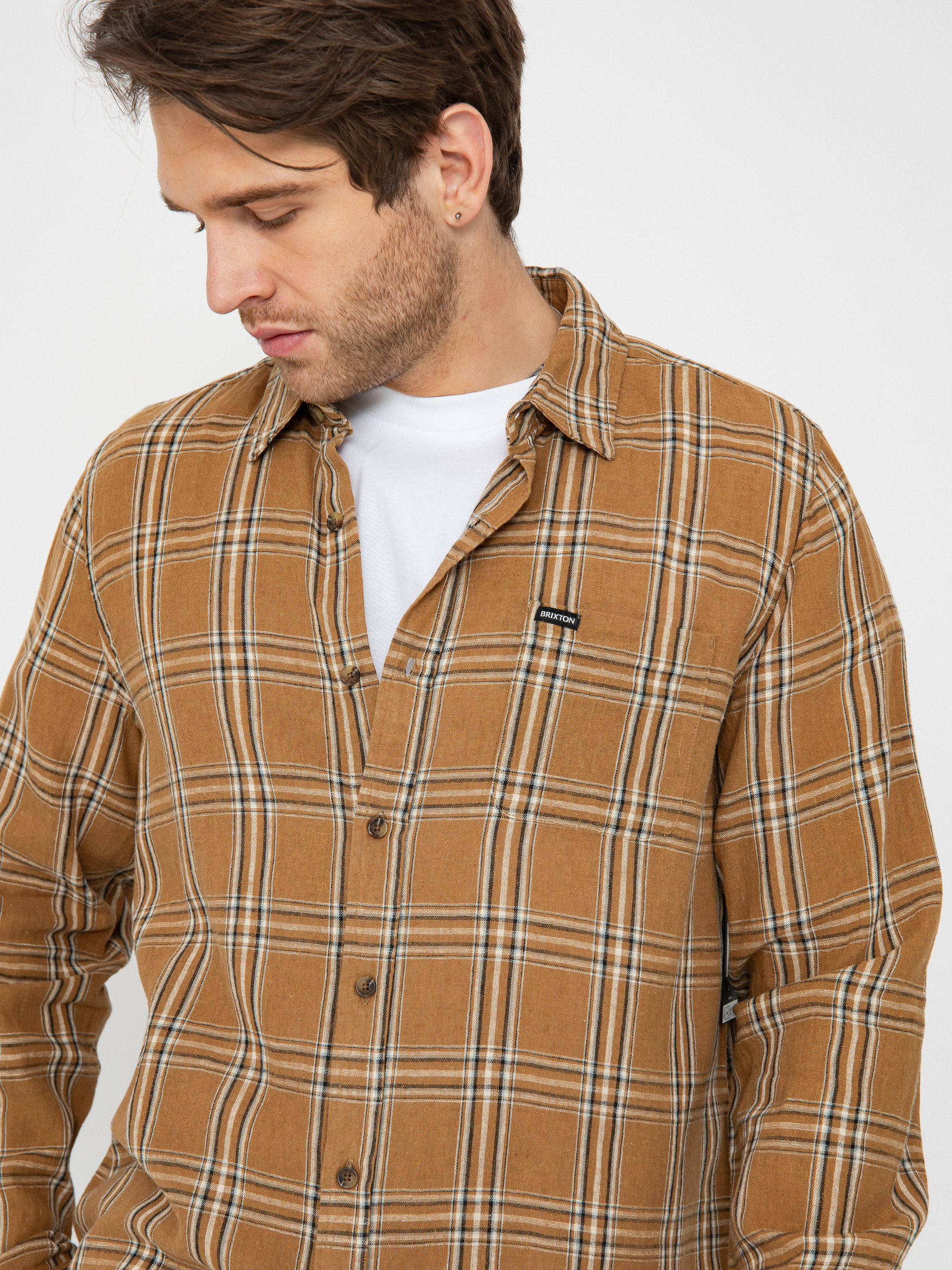 Риза Brixton Charter Linen Blend Ls (washed cooper/whitecap plaid)