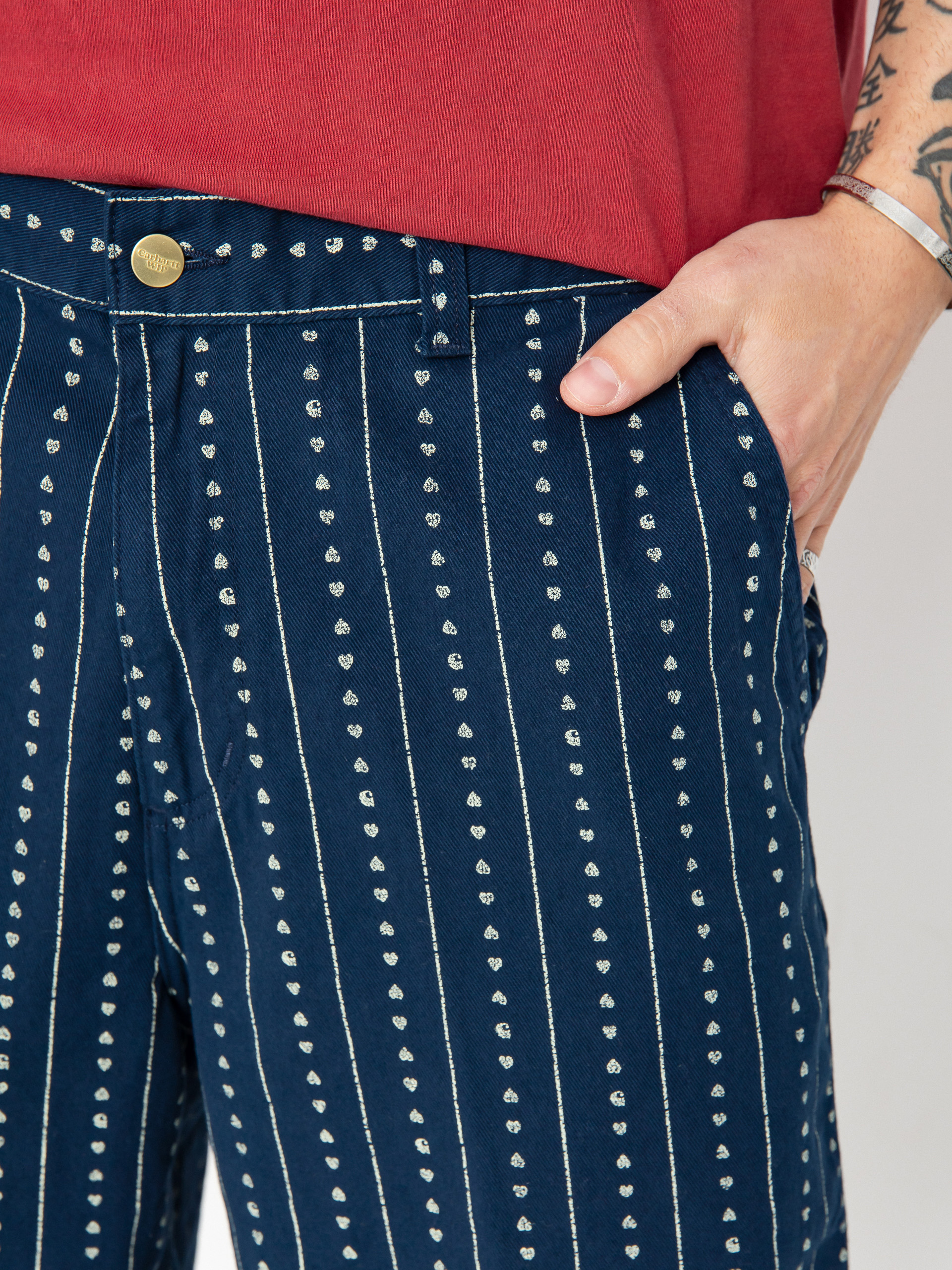 Къси панталони Carhartt WIP Drewe (heart c pinstripe/ink/natural)